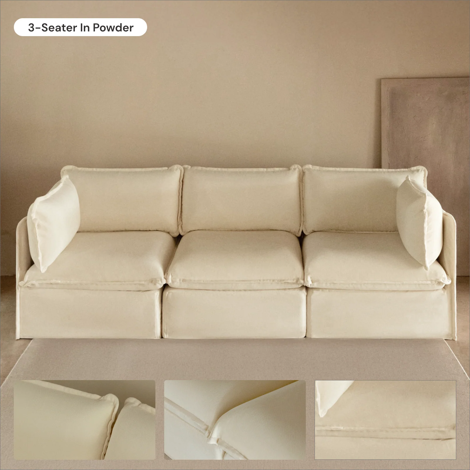 Modular Washable 4-Seater Sectional in Powder | Memorix+ Seat | Contour Pillow - Image 7