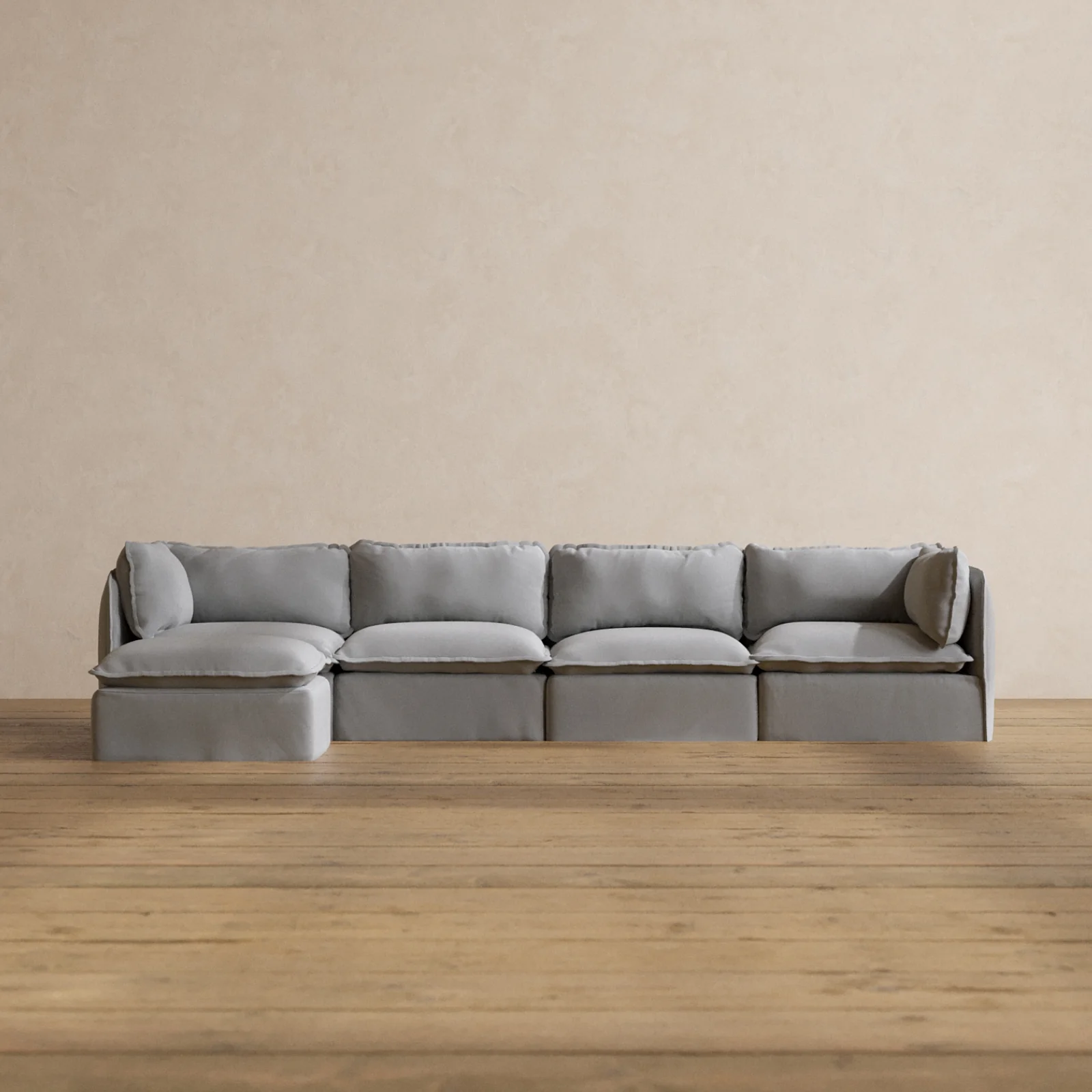 Modular Washable 4-Seater Sectional in Pumice | Memorix+ Seat | Contour Pillow