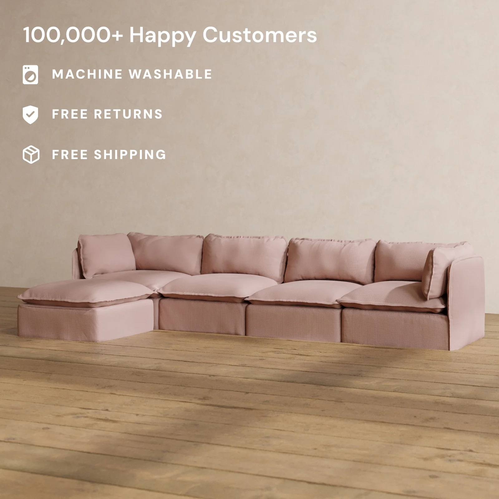 Modular Washable 4-Seater Sectional in Sakura | Memorix+ Seat | Contour Pillow - Image 2