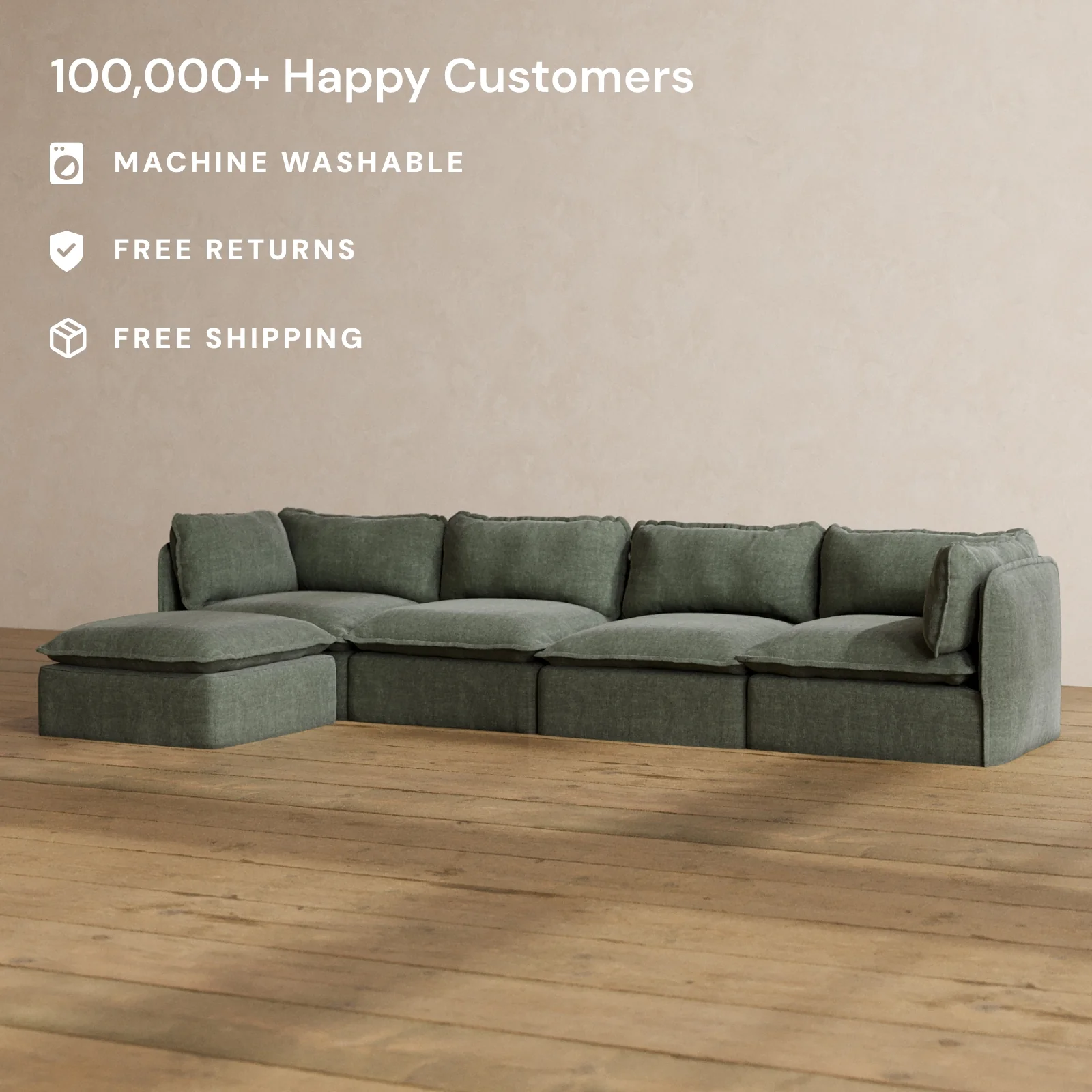 Modular Washable 4-Seater Sectional in Willow | Memorix+ Seat | Contour Pillow - Image 2