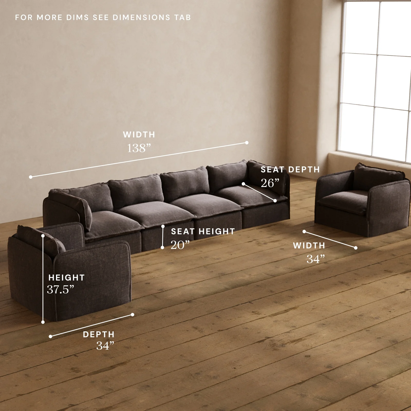 Modular Washable 4-Seater Sofa + Armchair Set in Caviar | Memorix+ Seat | Contour Pillow - Image 5