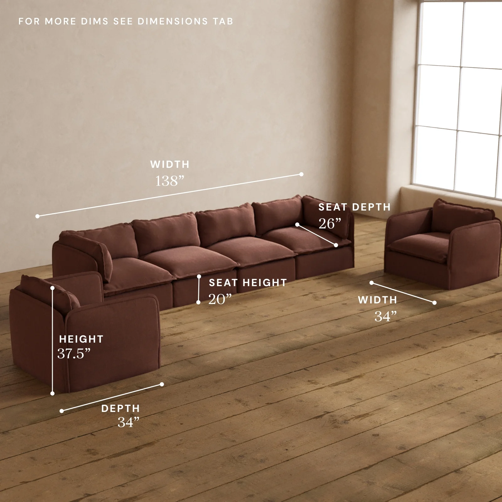 Modular Washable 4-Seater Sofa + Armchair Set in Chestnut | Memorix+ Seat | Contour Pillow - Image 5