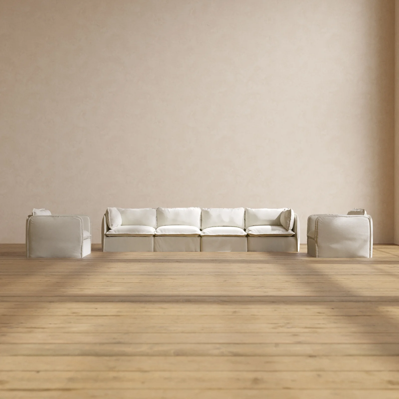 Modular Washable 4-Seater Sofa + Armchair Set in Eggshell | Memorix+ Seat | Contour Pillow