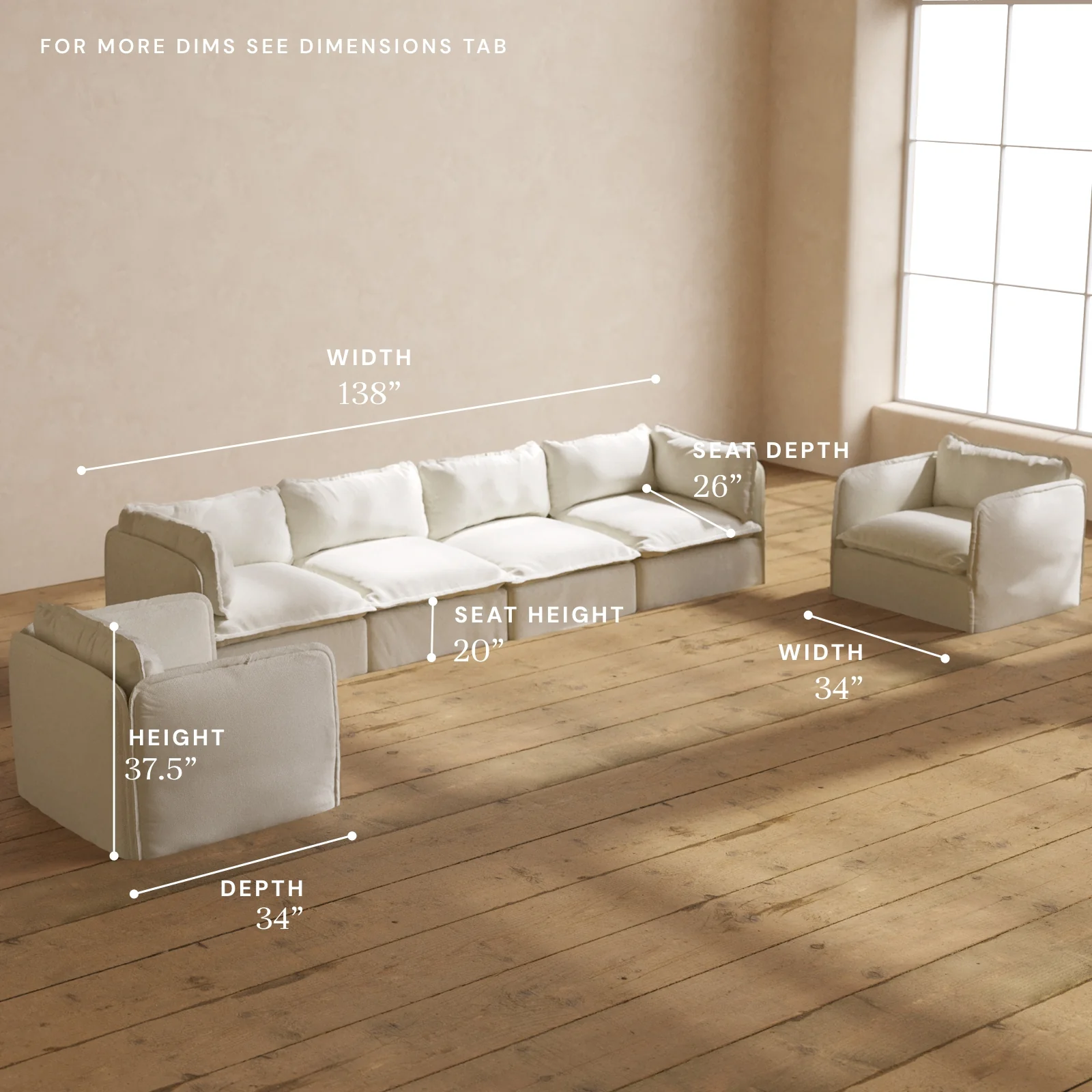 Modular Washable 4-Seater Sofa + Armchair Set in Eggshell | Memorix+ Seat | Contour Pillow - Image 5