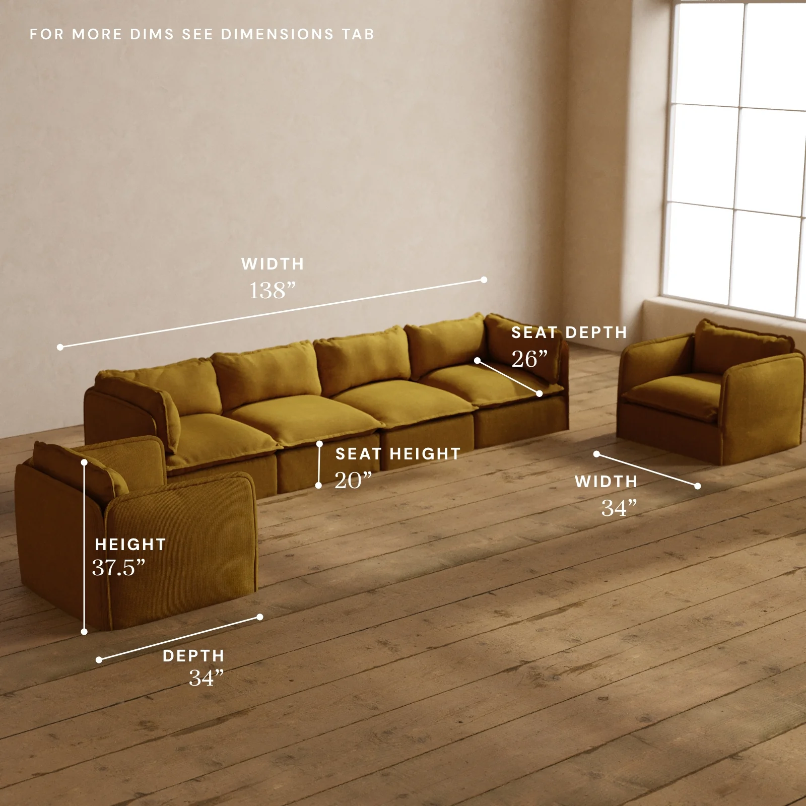Modular Washable 4-Seater Sofa + Armchair Set in Kiiro | Memorix+ Seat | Contour Pillow - Image 5