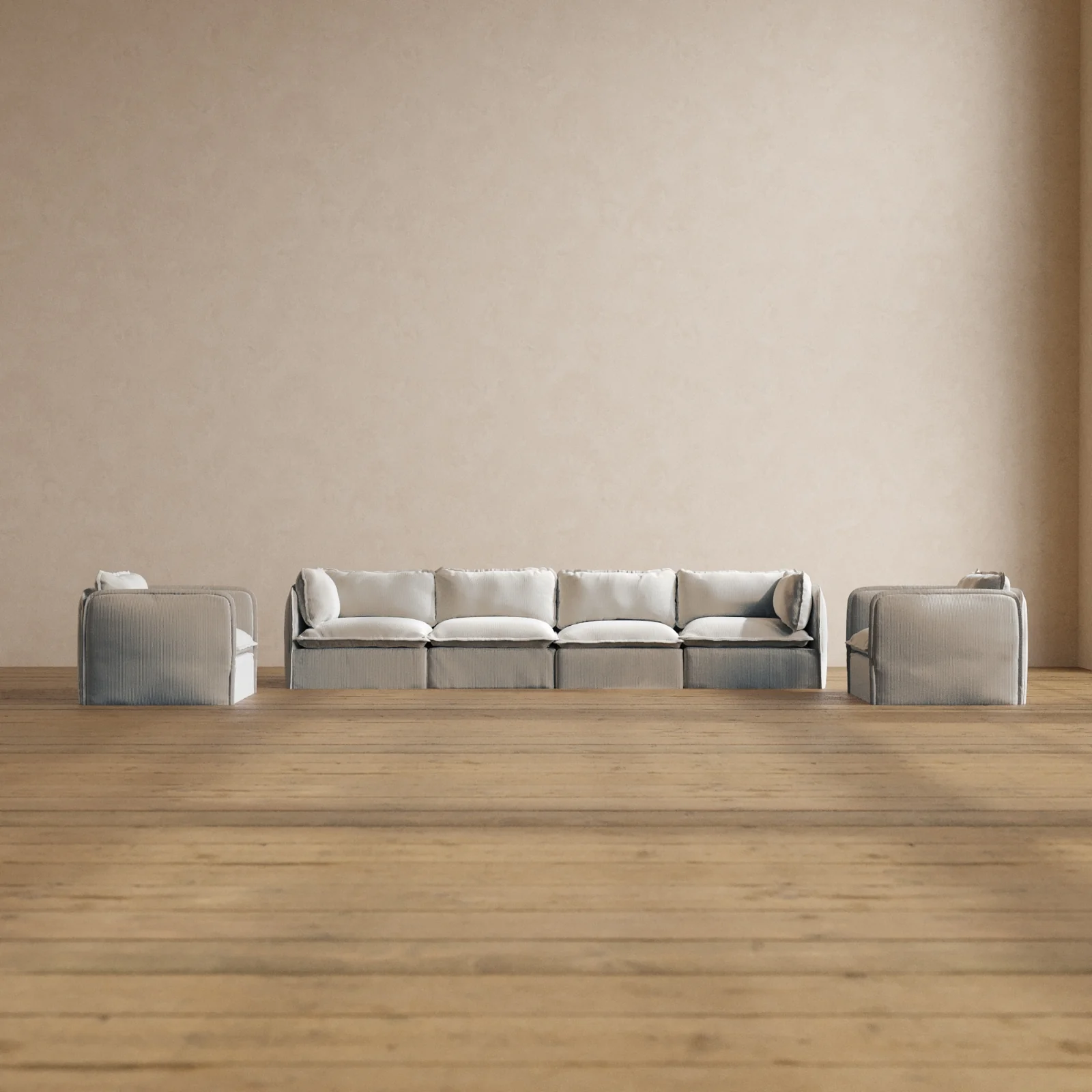 Modular Washable 4-Seater Sofa + Armchair Set in Milk | Memorix+ Seat | Contour Pillow