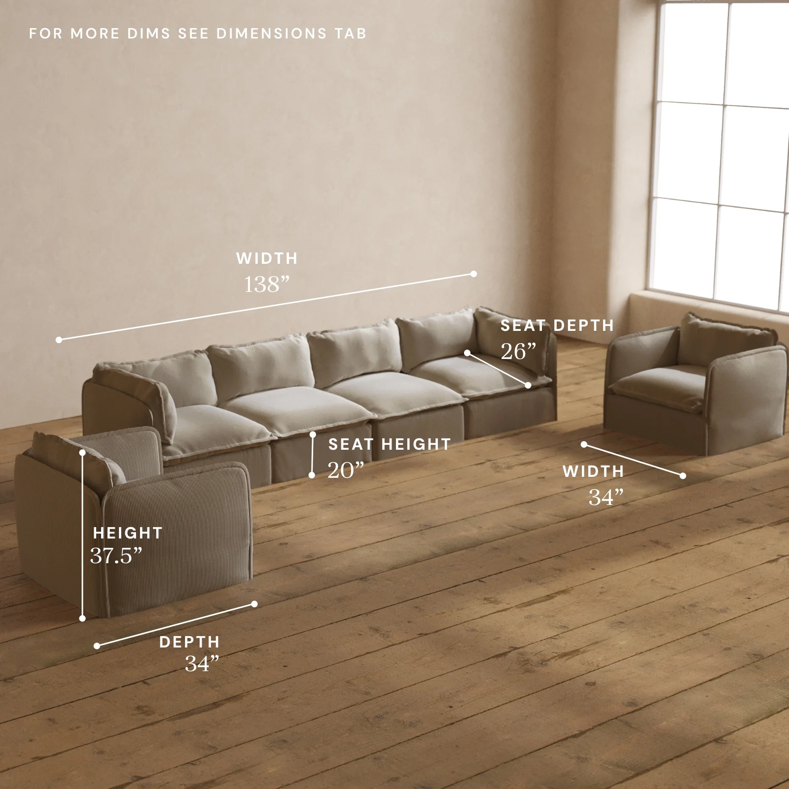 Modular Washable 4-Seater Sofa + Armchair Set in Milk | Memorix+ Seat | Contour Pillow - Image 5