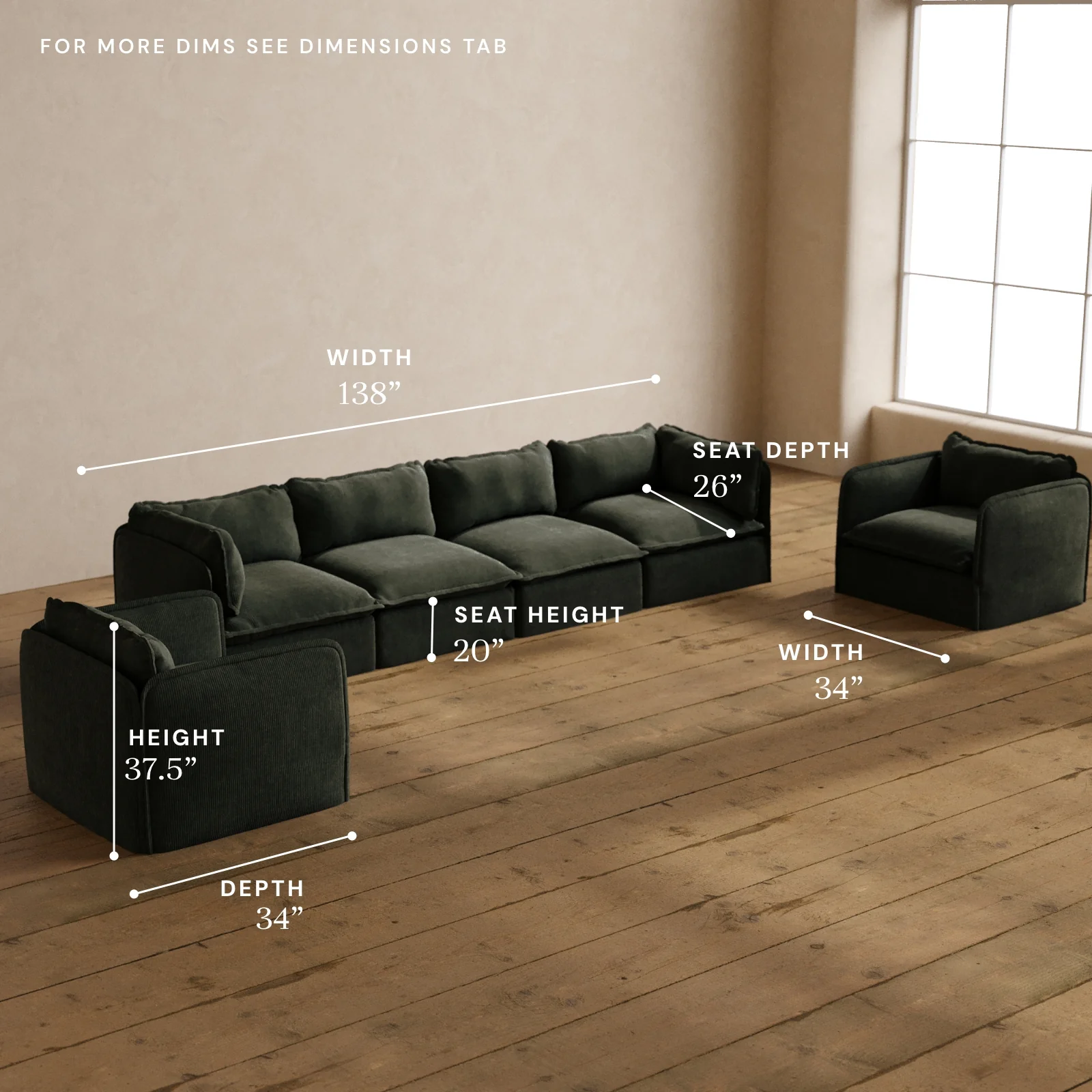 Modular Washable 4-Seater Sofa + Armchair Set in Olivine | Memorix+ Seat | Contour Pillow - Image 5