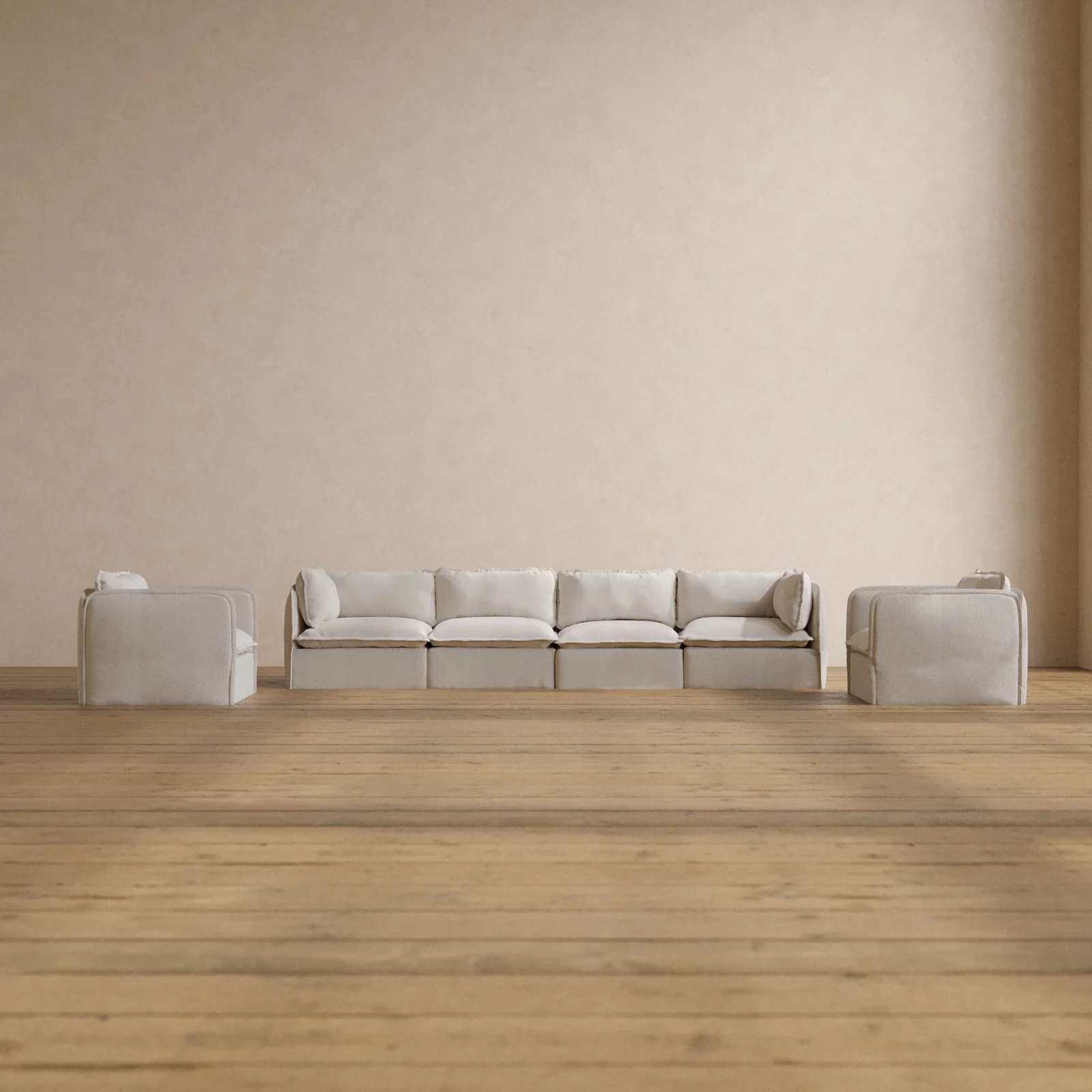 Modular Washable 4-Seater Sofa + Armchair Set in Powder | Deluxe+ Seat | Cloud Pillow