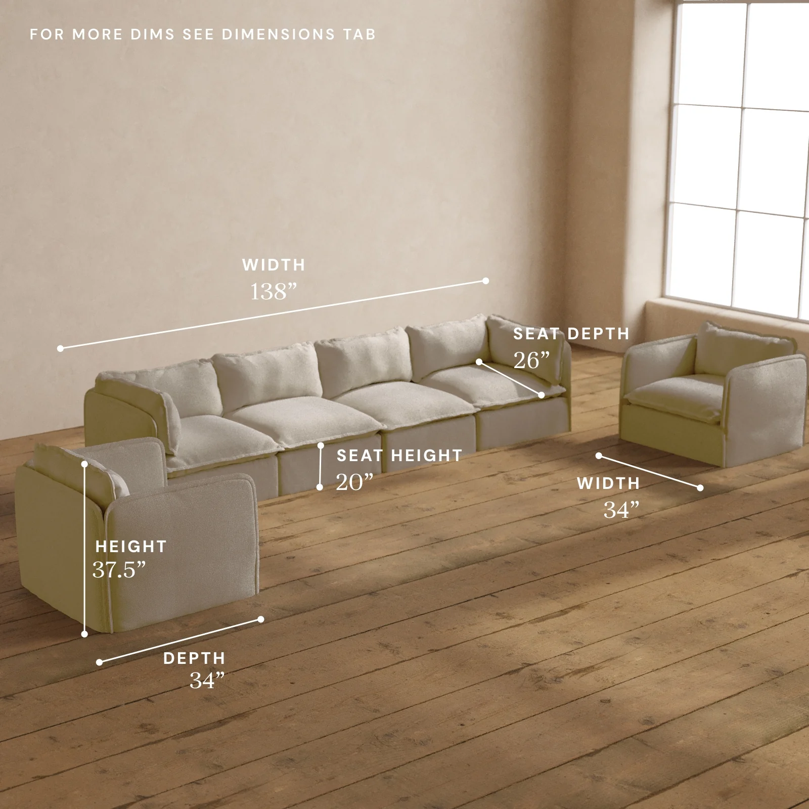 Modular Washable 4-Seater Sofa + Armchair Set in Powder | Deluxe+ Seat | Cloud Pillow - Image 5