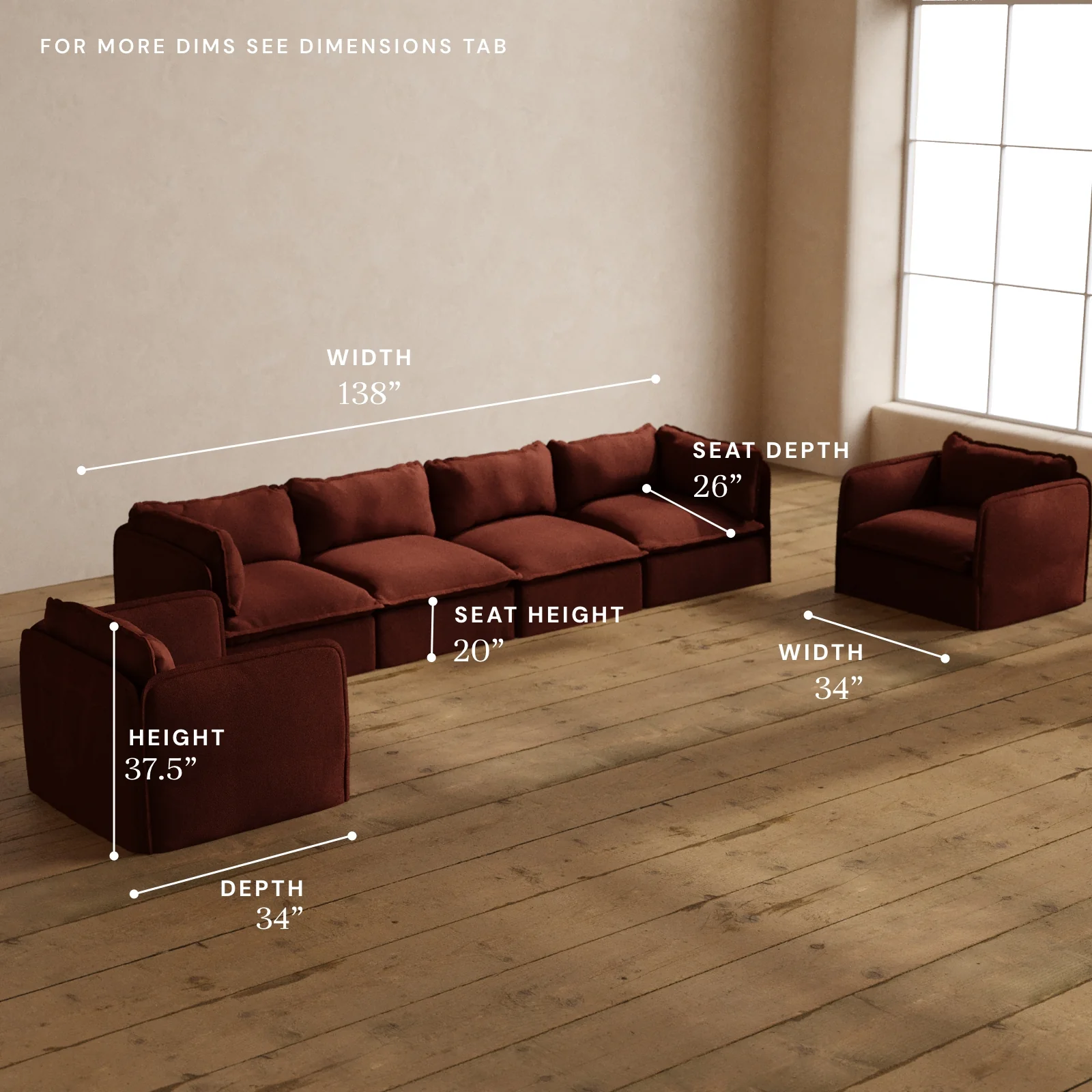 Modular Washable 4-Seater Sofa + Armchair Set in Rust | Memorix+ Seat | Contour Pillow - Image 5