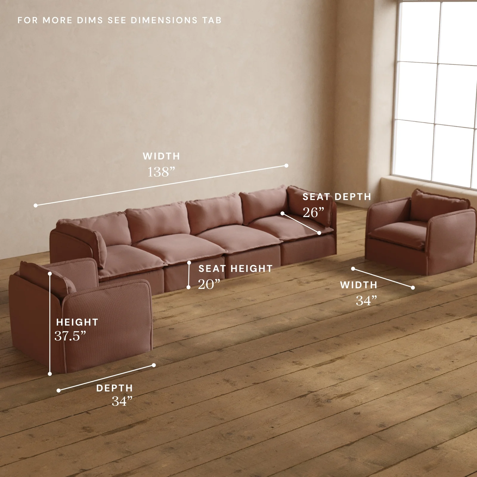 Modular Washable 4-Seater Sofa + Armchair Set in Sakura | Deluxe+ Seat | Cloud Pillow - Image 5