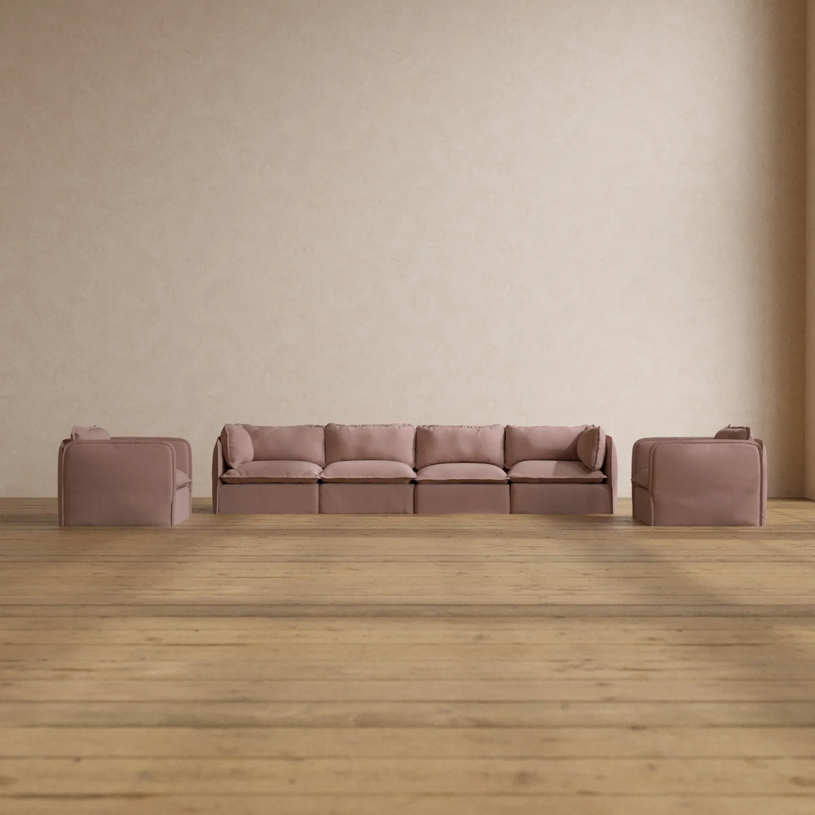 Modular Washable 4-Seater Sofa + Armchair Set in Sakura | Memorix+ Seat | Contour Pillow