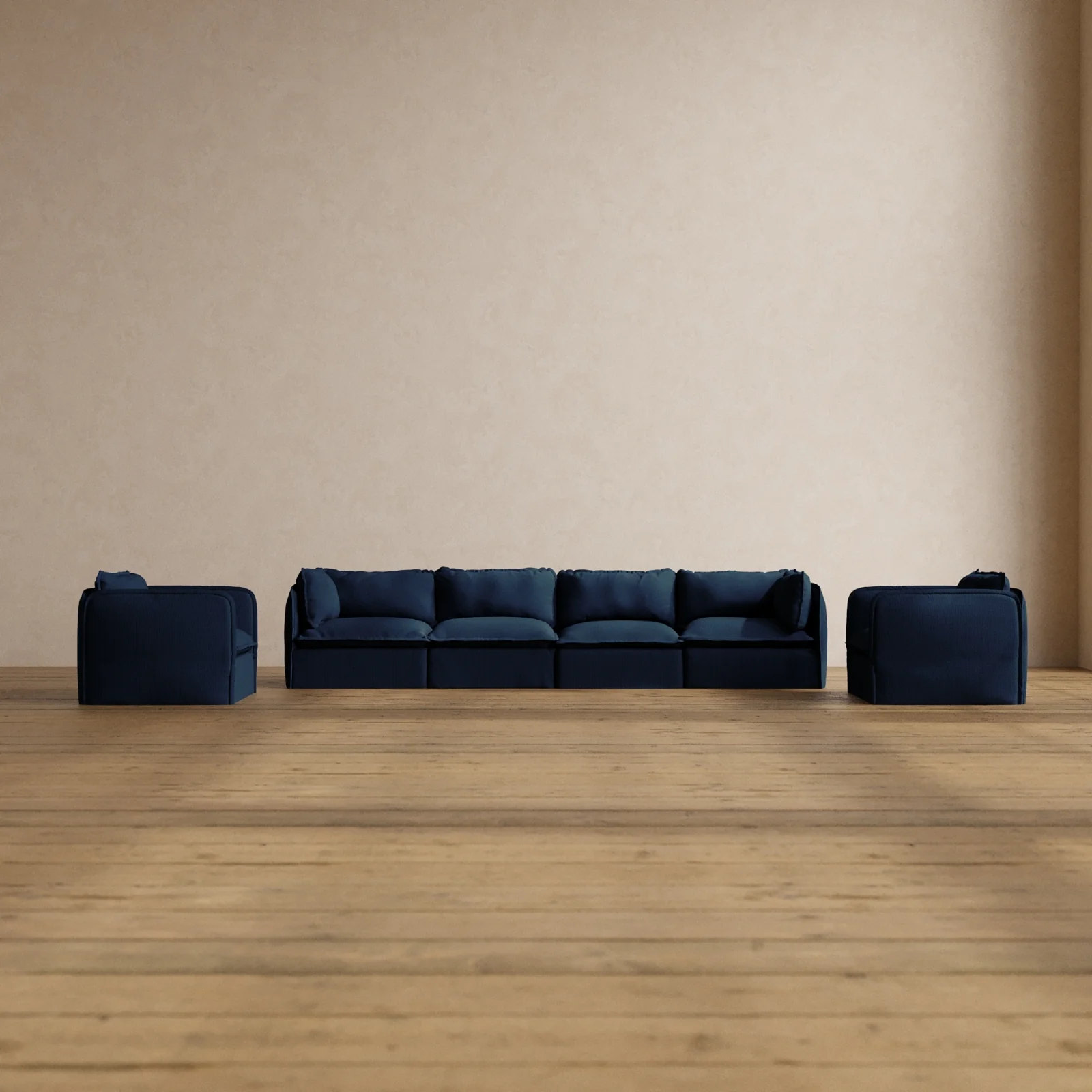 Modular Washable 4-Seater Sofa + Armchair Set in Sumi | Deluxe+ Seat | Cloud Pillow