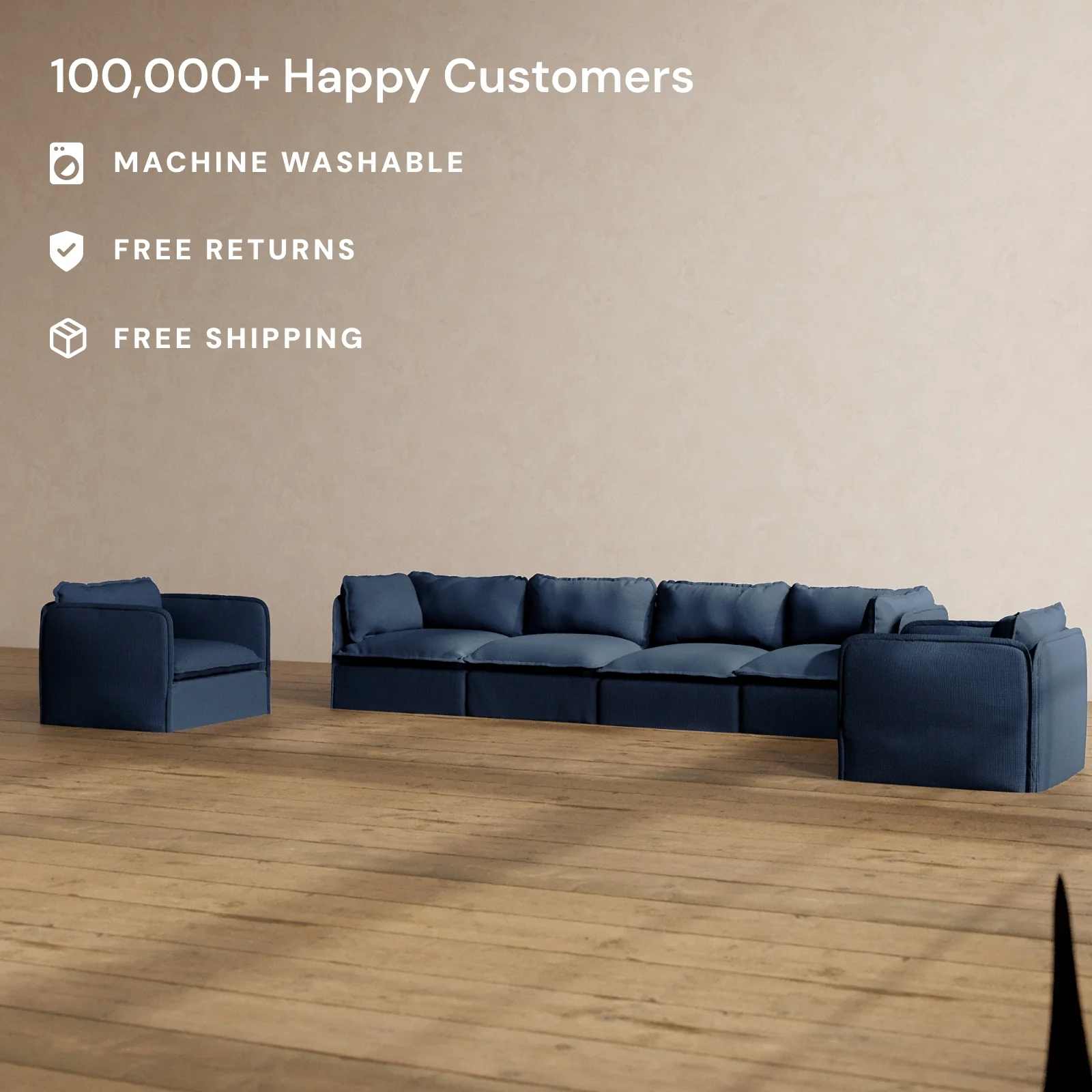 Modular Washable 4-Seater Sofa + Armchair Set in Sumi | Memorix+ Seat | Contour Pillow - Image 2