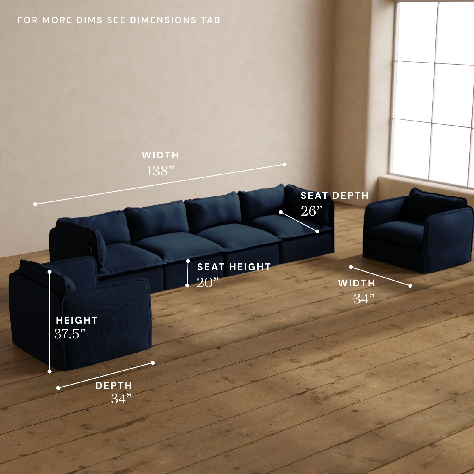 Modular Washable 4-Seater Sofa + Armchair Set in Sumi | Memorix+ Seat | Contour Pillow - Image 5