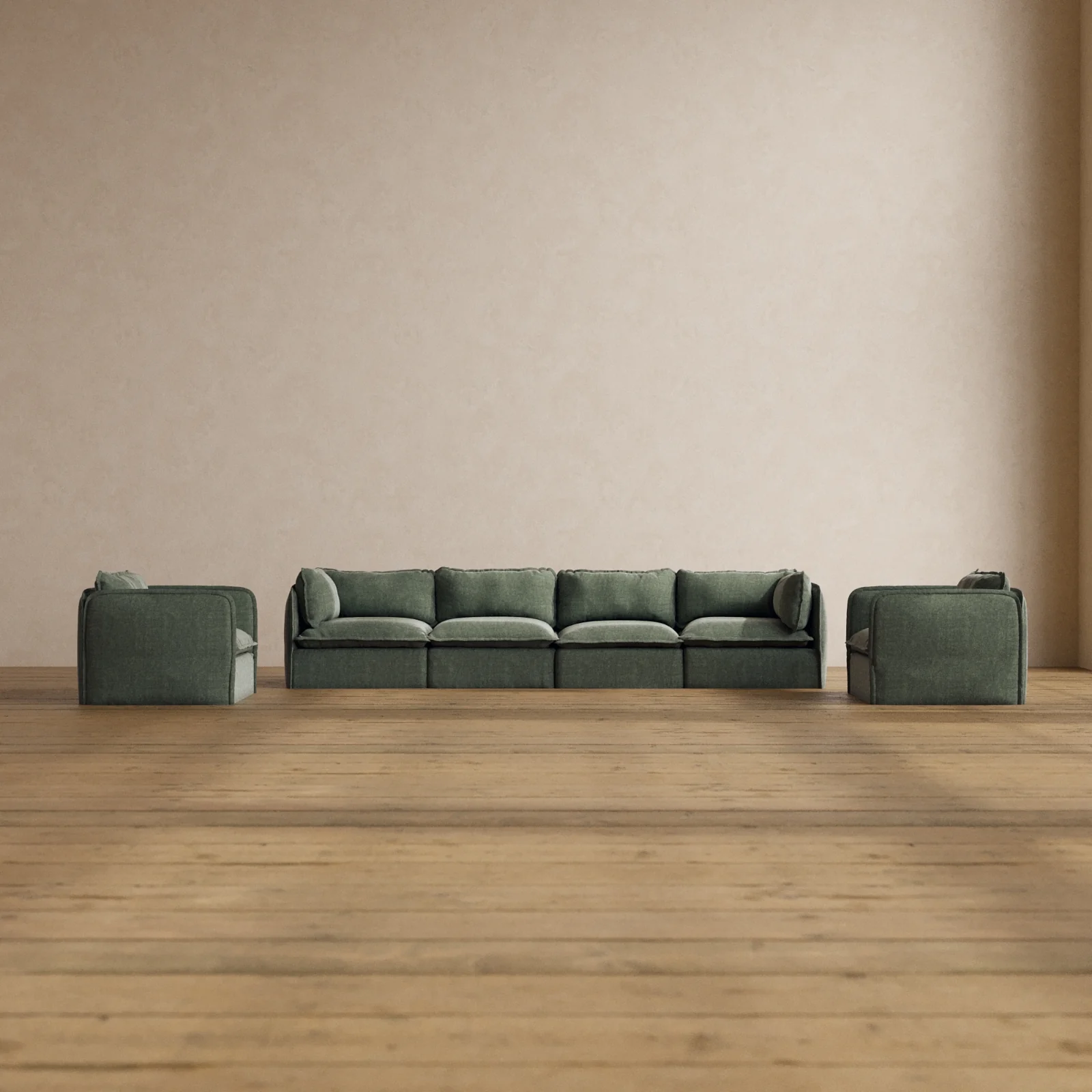 Modular Washable 4-Seater Sofa + Armchair Set in Willow | Memorix+ Seat | Contour Pillow