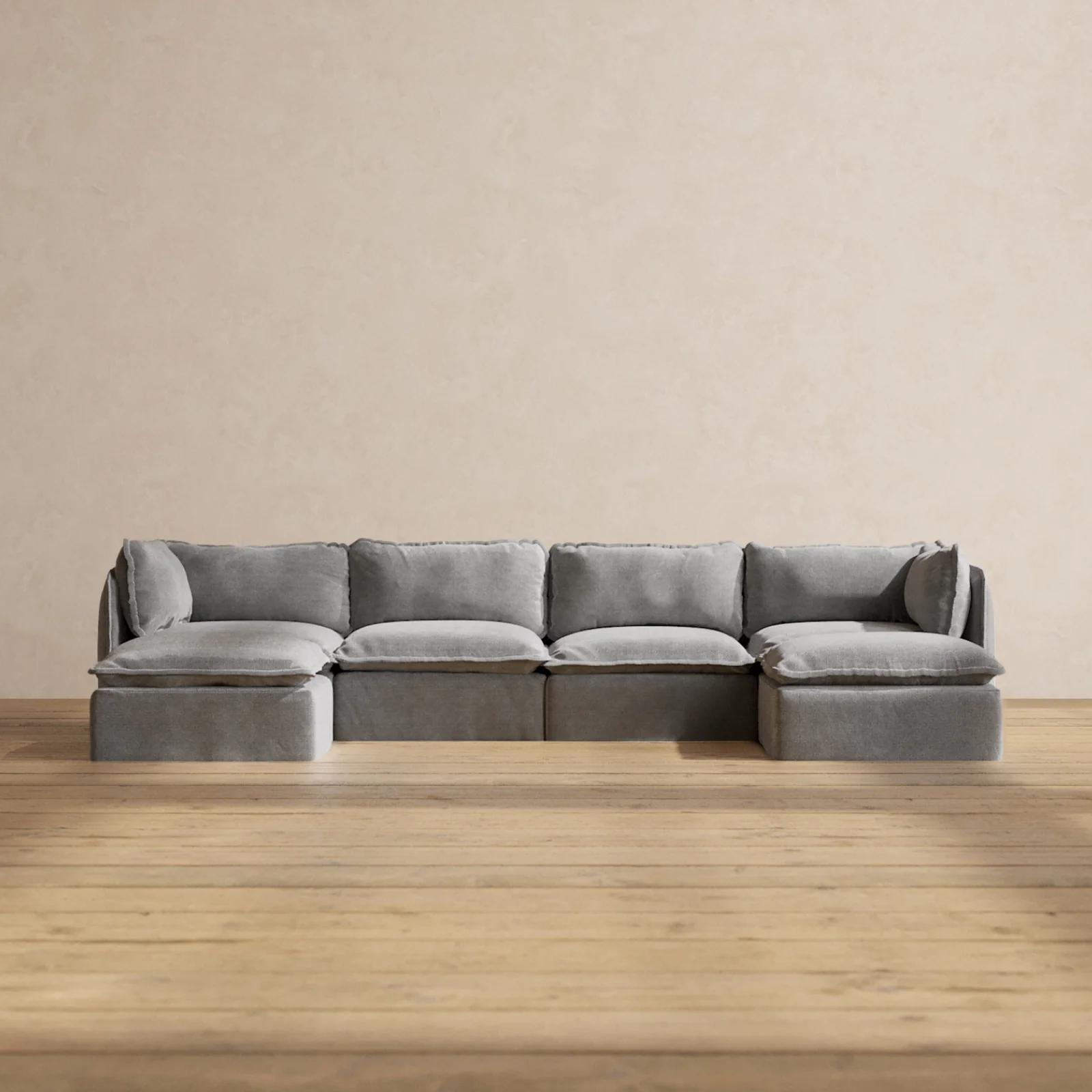 Modular Washable 4-Seater U-Sectional in Ash | Deluxe+ Seat | Cloud Pillow
