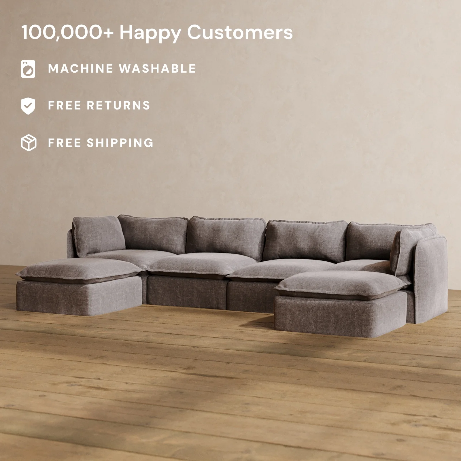 Modular Washable 4-Seater U-Sectional in Caviar | Memorix+ Seat | Contour Pillow - Image 2