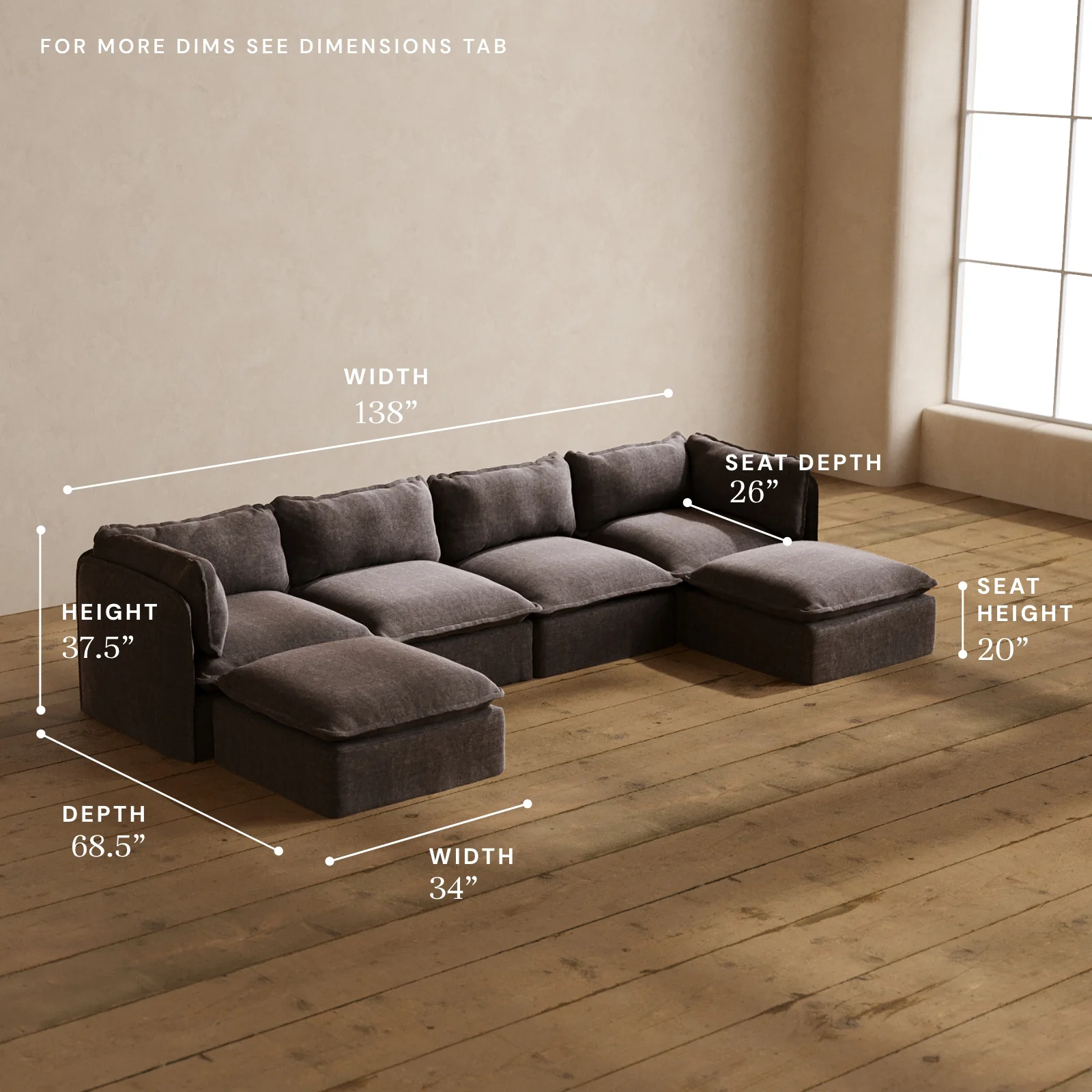 Modular Washable 4-Seater U-Sectional in Caviar | Memorix+ Seat | Contour Pillow - Image 5