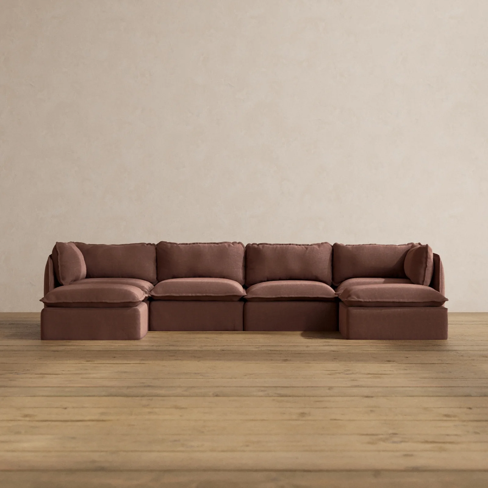 Modular Washable 4-Seater U-Sectional in Chestnut | Deluxe+ Seat | Cloud Pillow