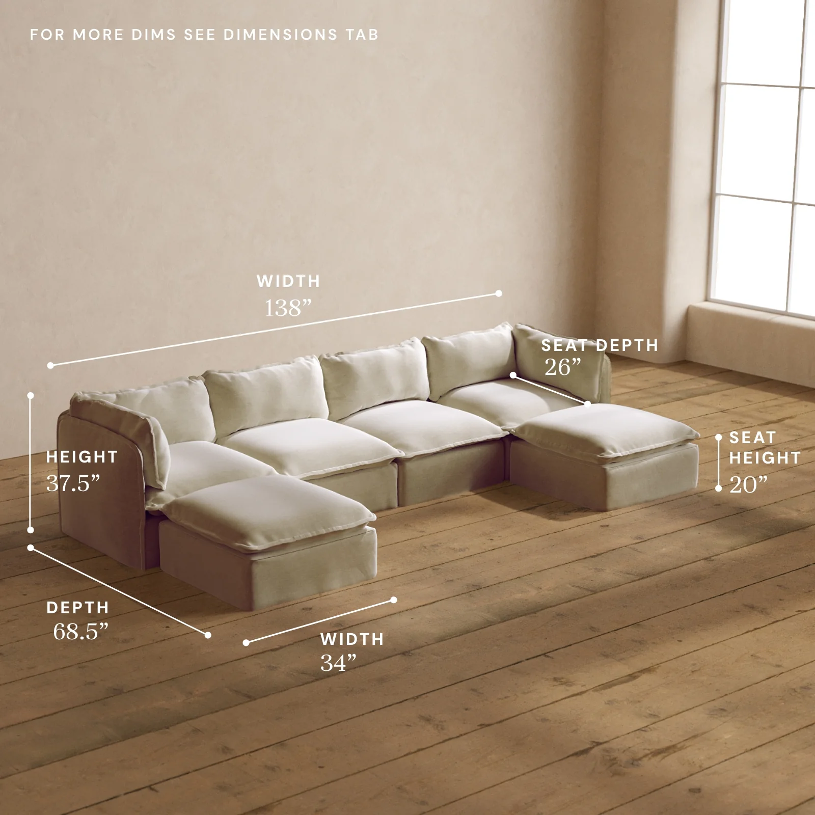 Modular Washable 4-Seater U-Sectional in Coco | Memorix+ Seat | Contour Pillow - Image 5