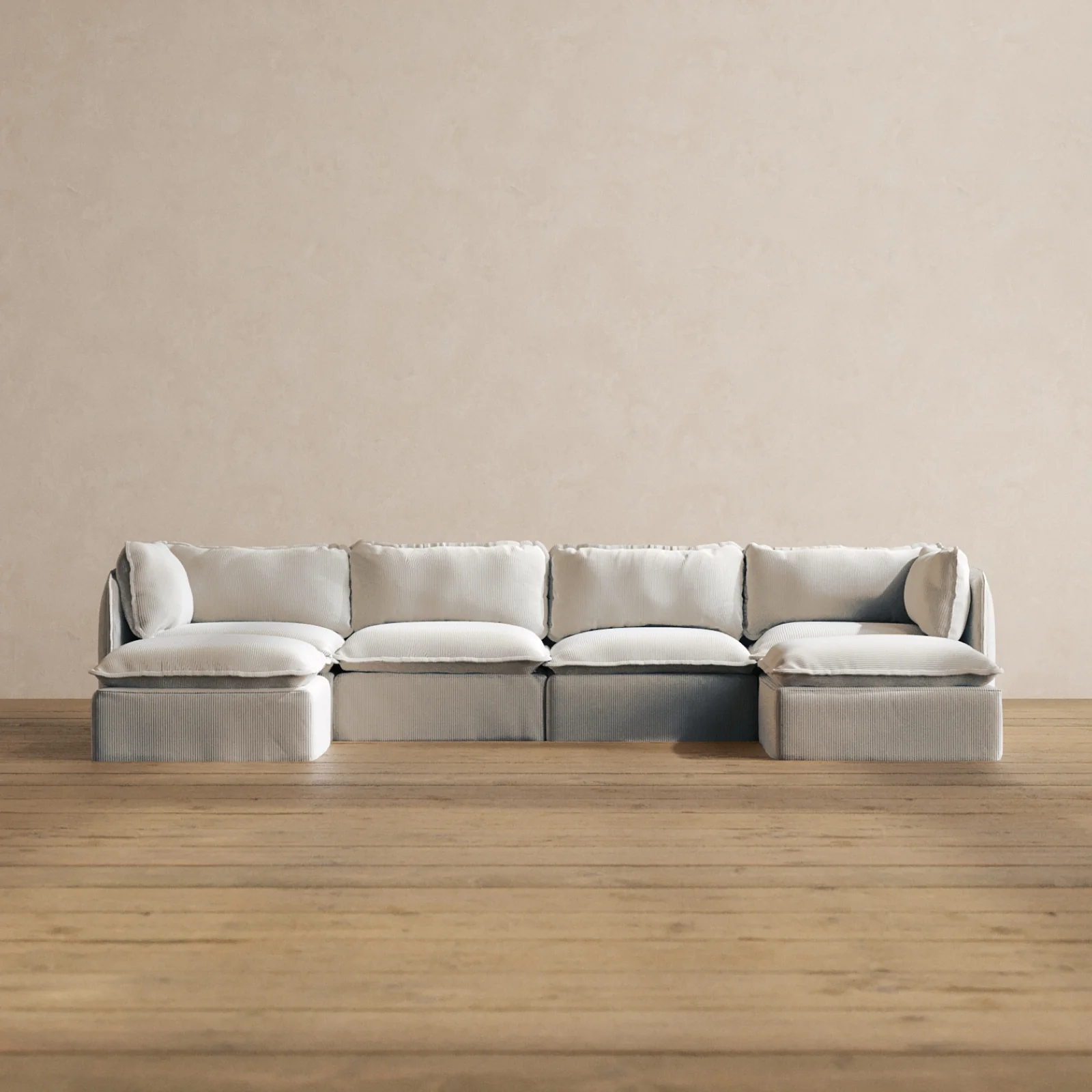 Modular Washable 4-Seater U-Sectional in Milk | Memorix+ Seat | Contour Pillow