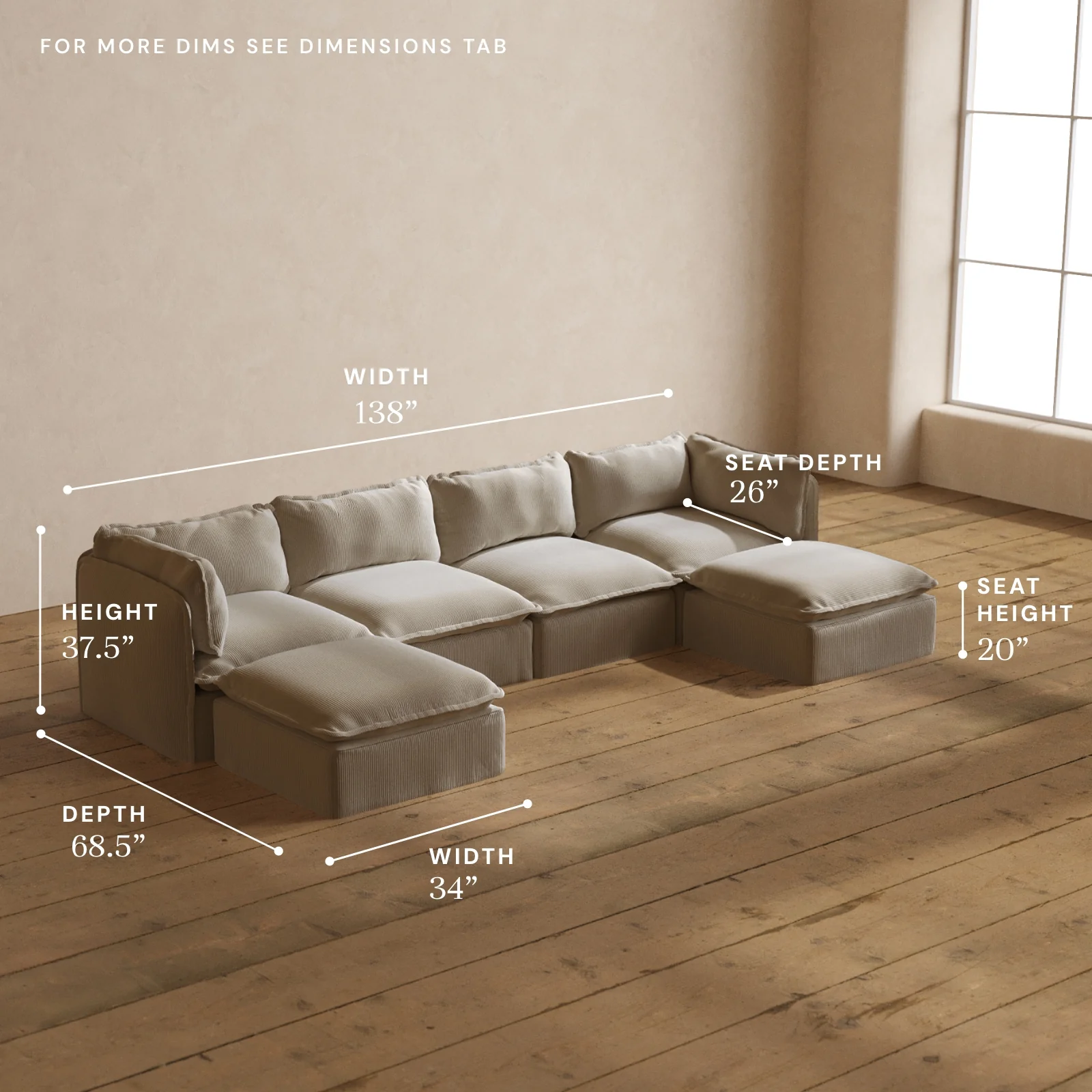 Modular Washable 4-Seater U-Sectional in Milk | Memorix+ Seat | Contour Pillow - Image 5
