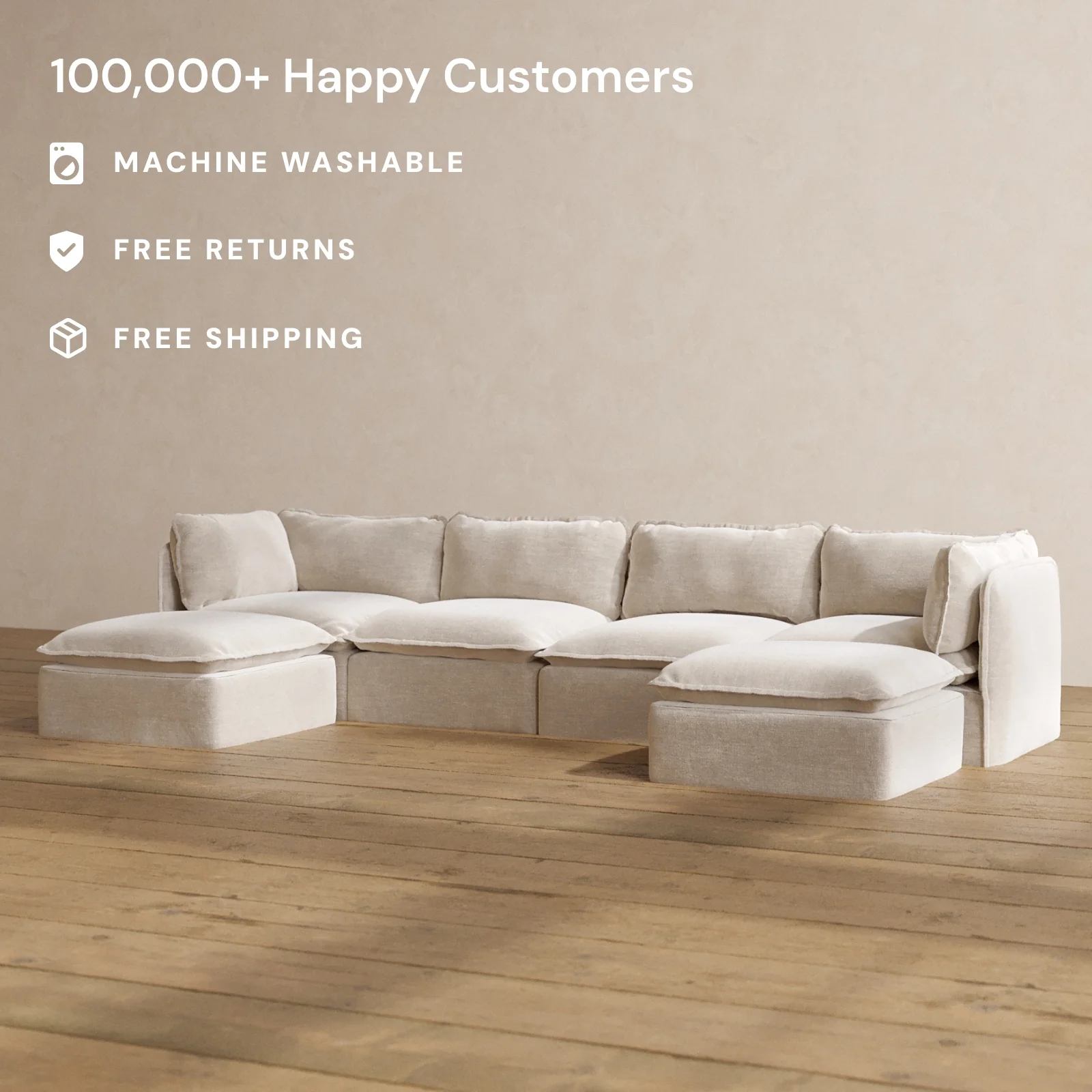 Modular Washable 4-Seater U-Sectional in Mist | Memorix+ Seat | Contour Pillow - Image 2
