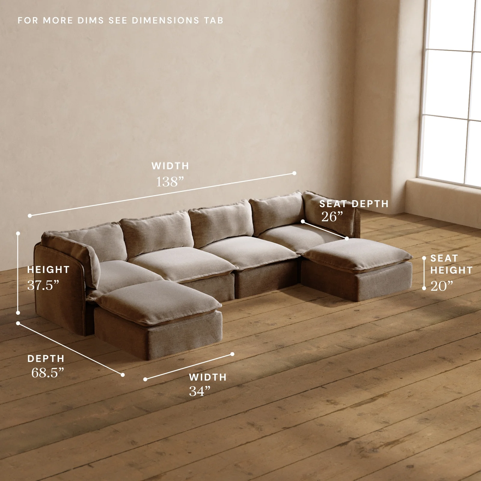Modular Washable 4-Seater U-Sectional in Mist | Memorix+ Seat | Contour Pillow - Image 5