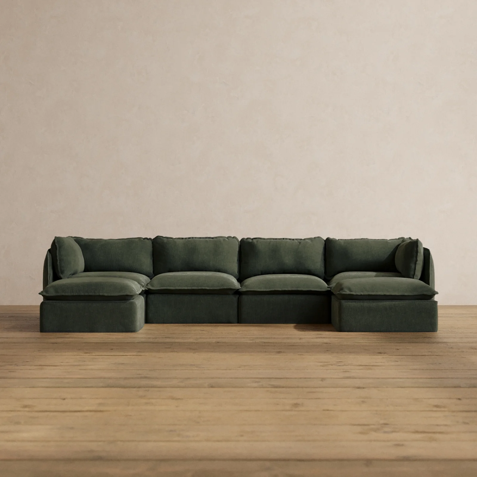 Modular Washable 4-Seater U-Sectional in Olivine | Memorix+ Seat | Contour Pillow