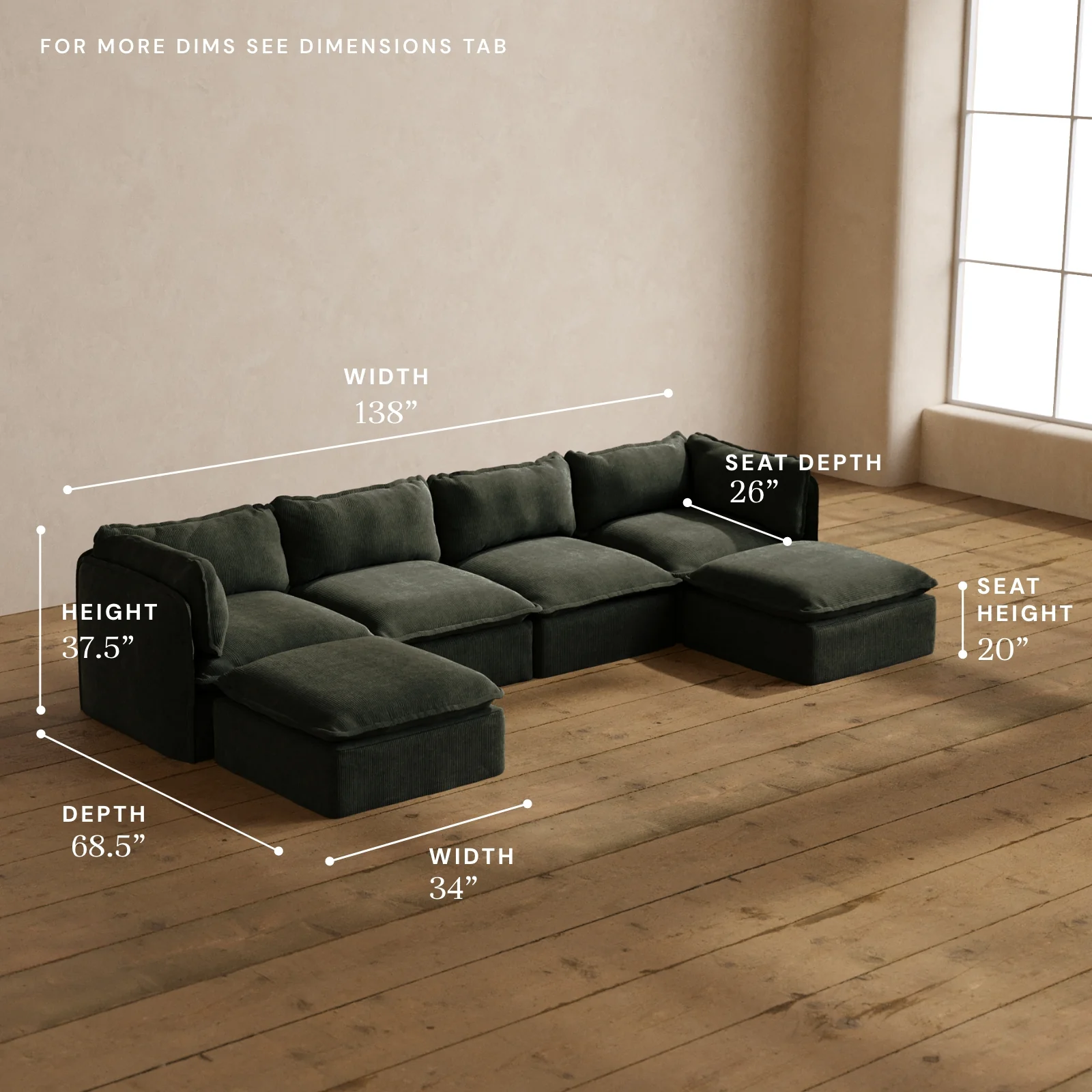 Modular Washable 4-Seater U-Sectional in Olivine | Memorix+ Seat | Contour Pillow - Image 5