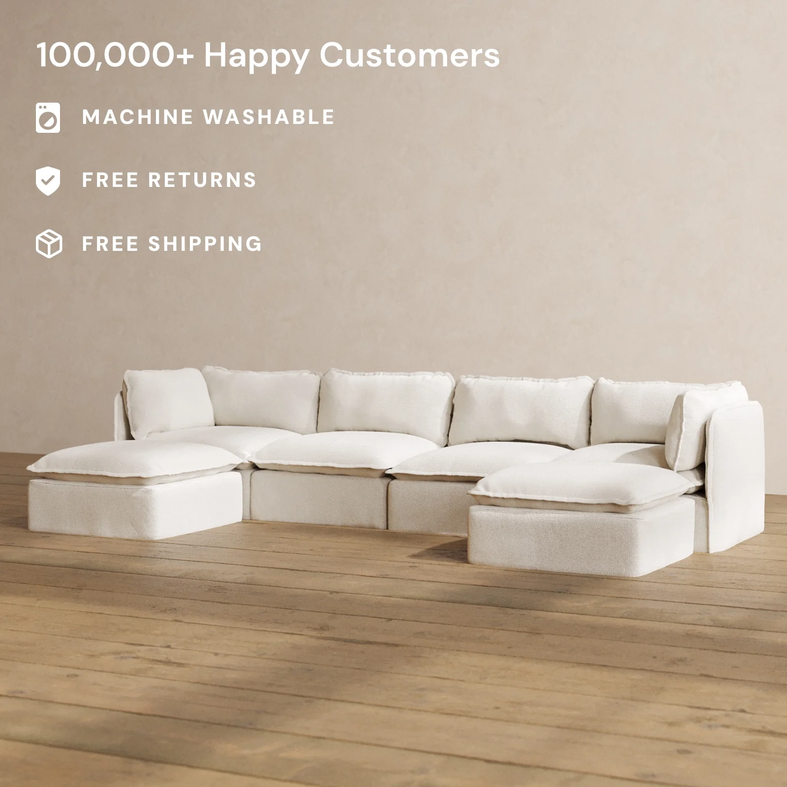 Modular Washable 4-Seater U-Sectional in Powder | Memorix+ Seat | Contour Pillow - Image 2