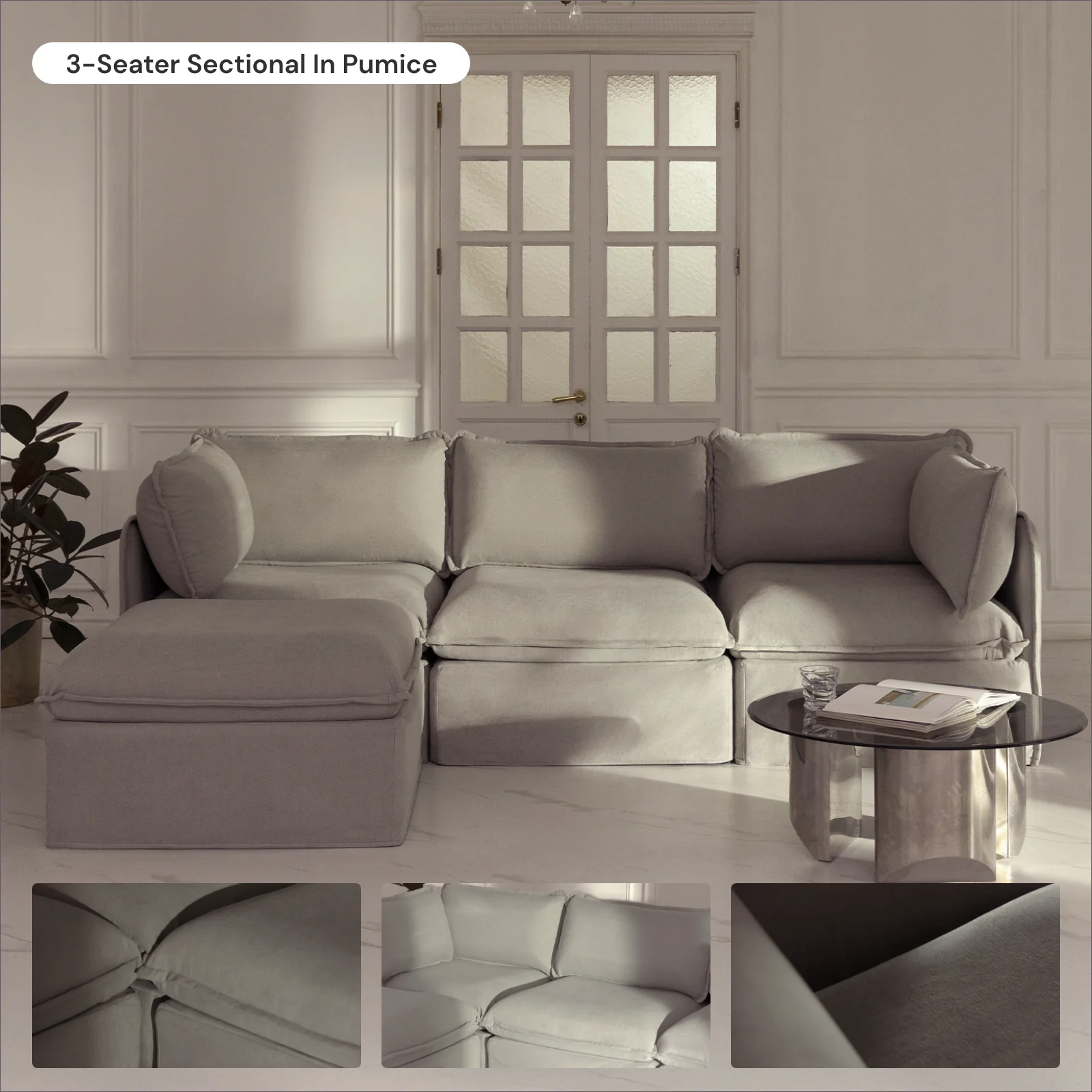 Modular Washable 4-Seater U-Sectional in Pumice | Deluxe+ Seat | Cloud Pillow - Image 7