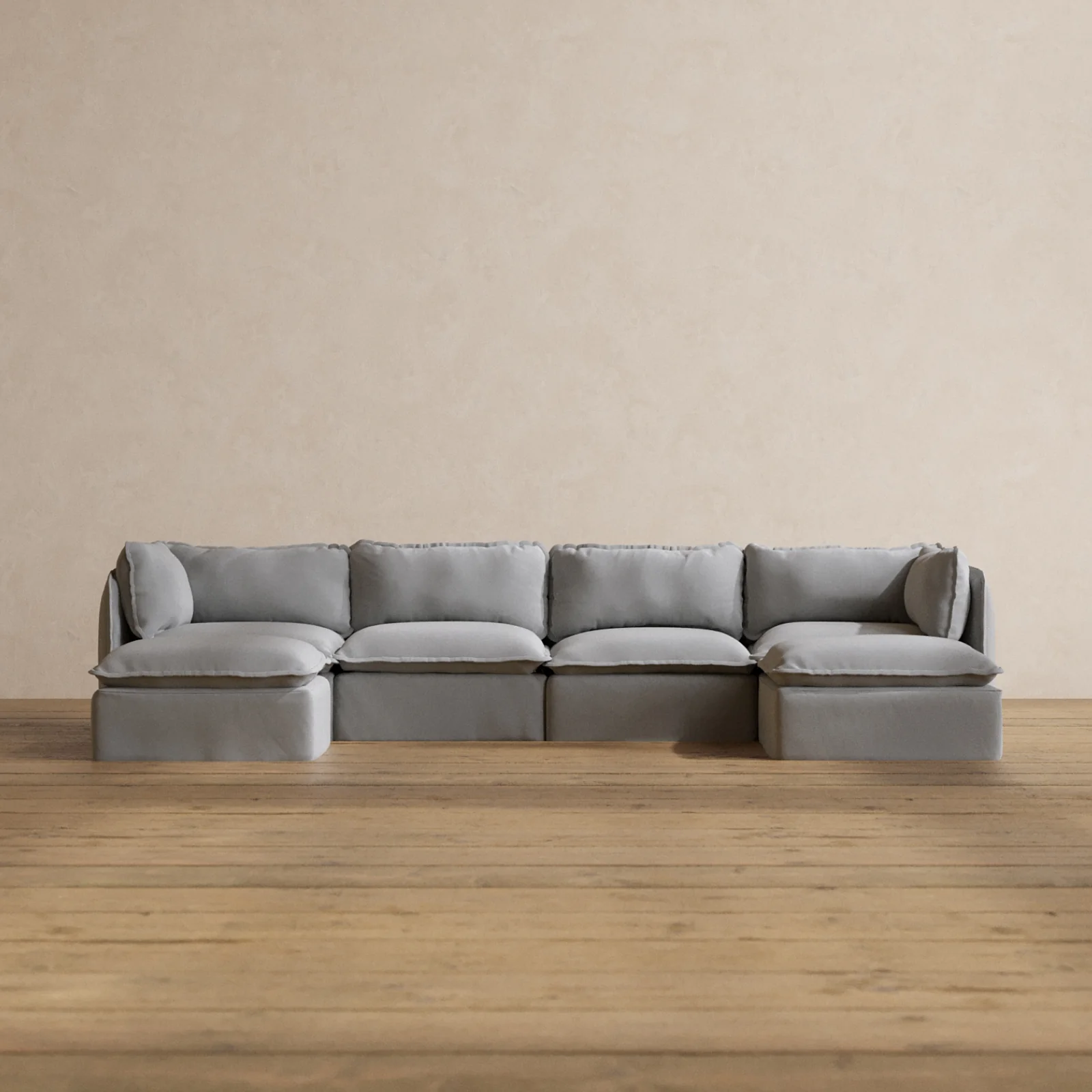 Modular Washable 4-Seater U-Sectional in Pumice | Memorix+ Seat | Contour Pillow