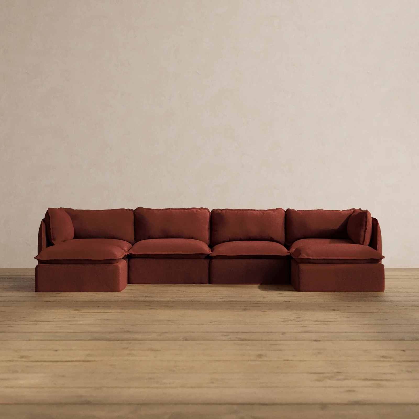 Modular Washable 4-Seater U-Sectional in Rust | Deluxe+ Seat | Cloud Pillow