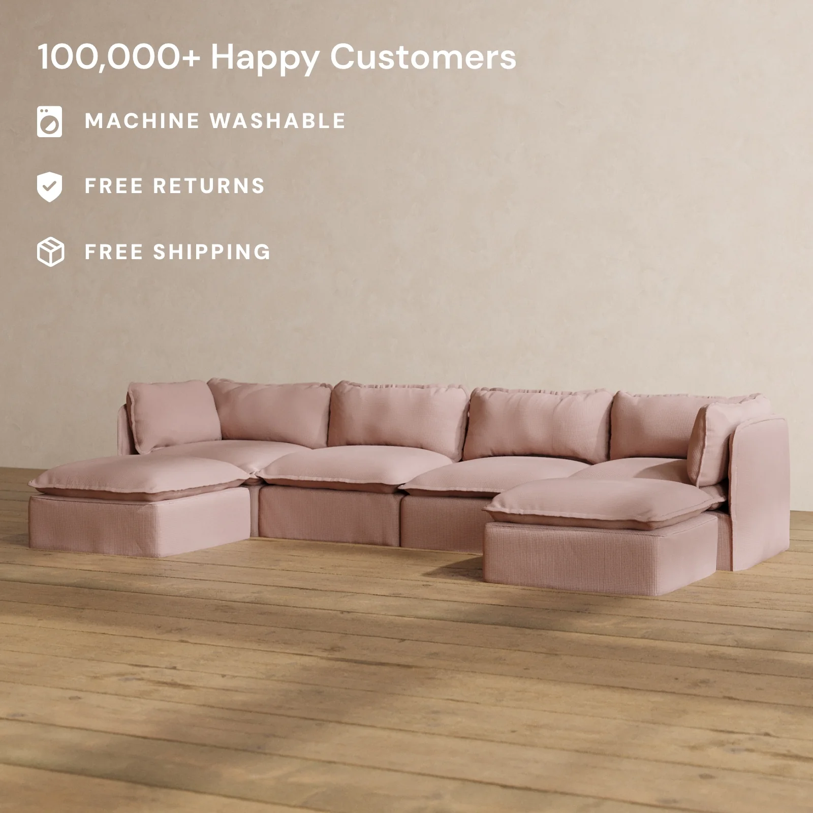 Modular Washable 4-Seater U-Sectional in Sakura | Memorix+ Seat | Contour Pillow - Image 2