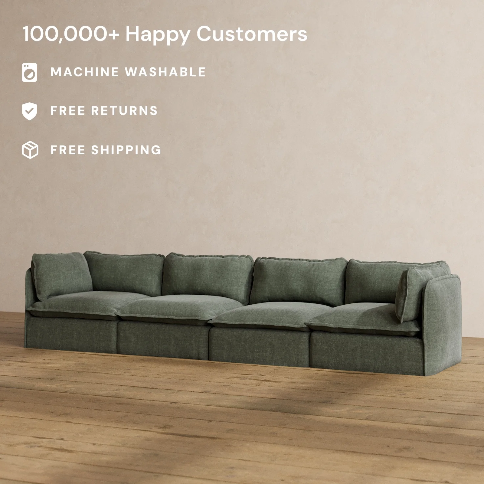 Modular Washable 4-Seater in Willow | Deluxe+ Seat | Cloud Pillow - Image 2