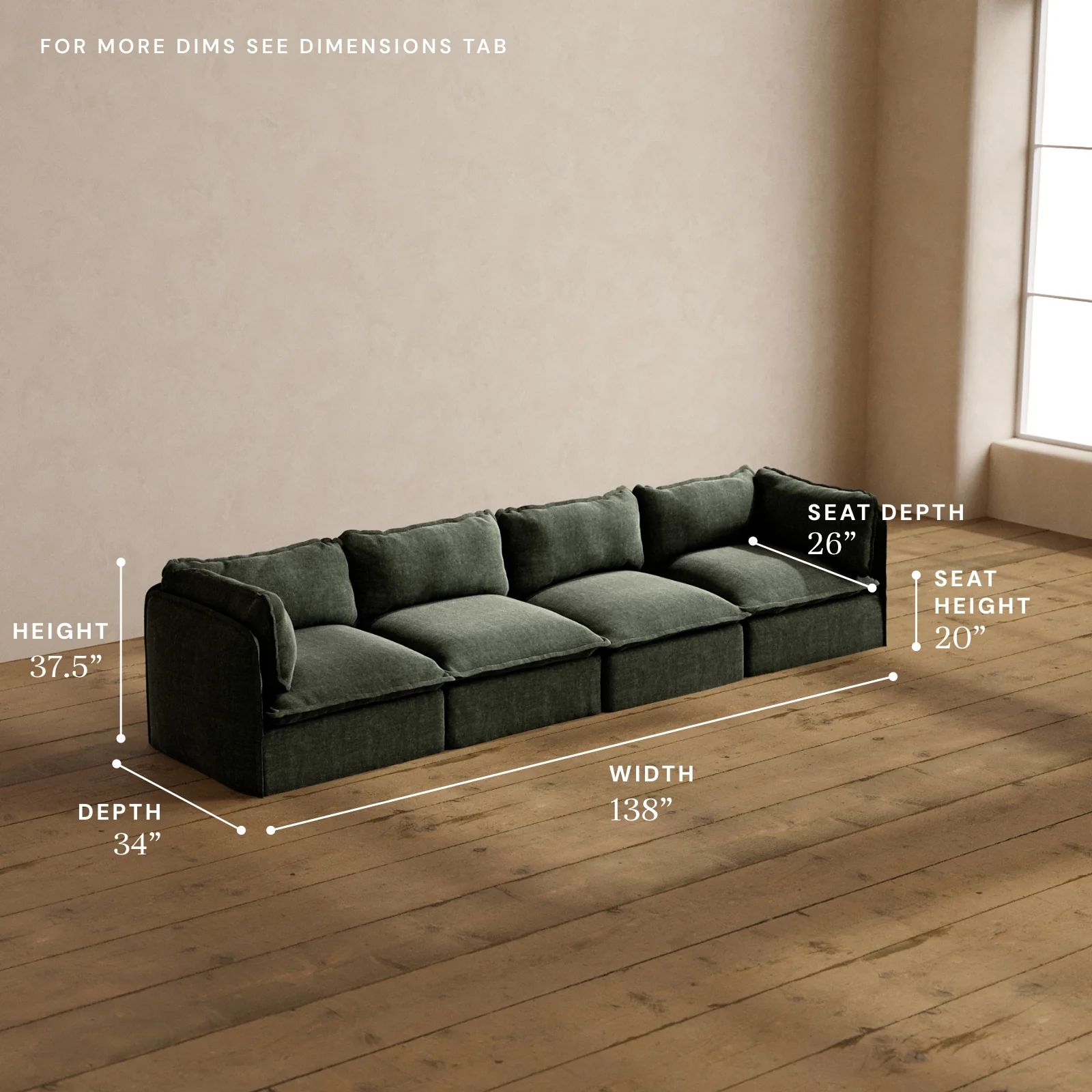 Modular Washable 4-Seater in Willow | Memorix+ Seat | Contour Pillow - Image 5