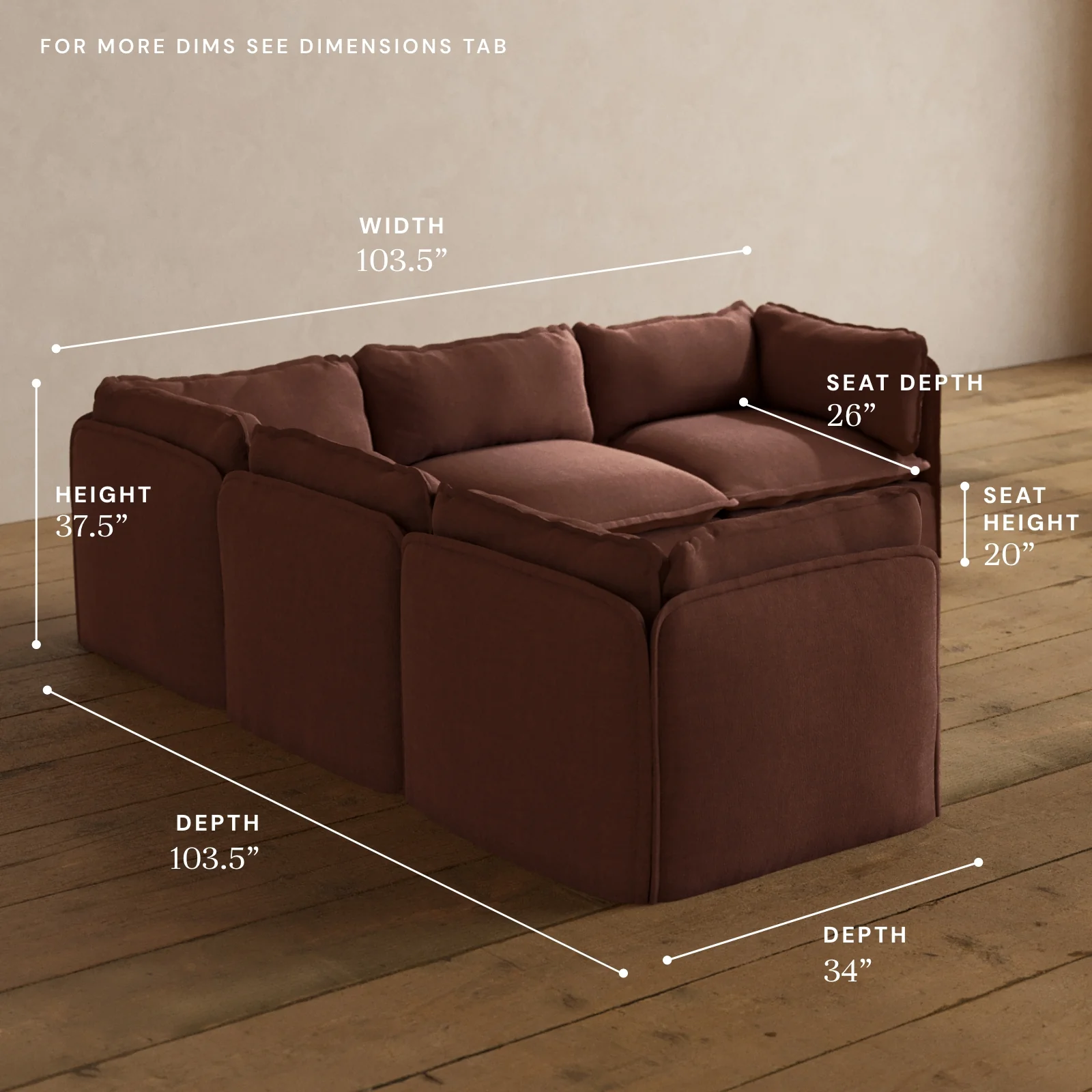Modular Washable 5-Seater Corner Sectional in Chestnut | Deluxe+ Seat | Cloud Pillow - Image 5