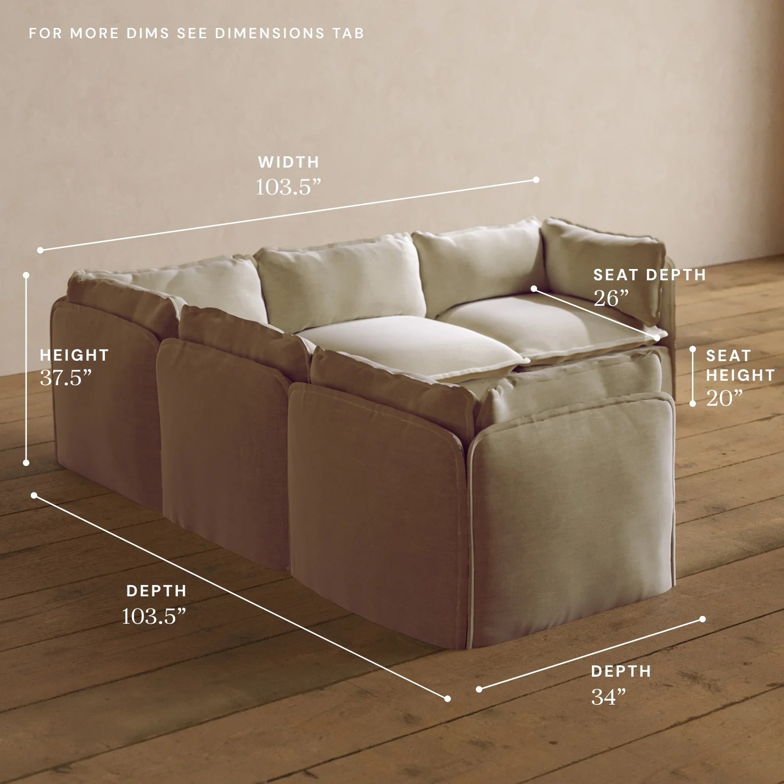 Modular Washable 5-Seater Corner Sectional in Coco | Deluxe+ Seat | Cloud Pillow - Image 5