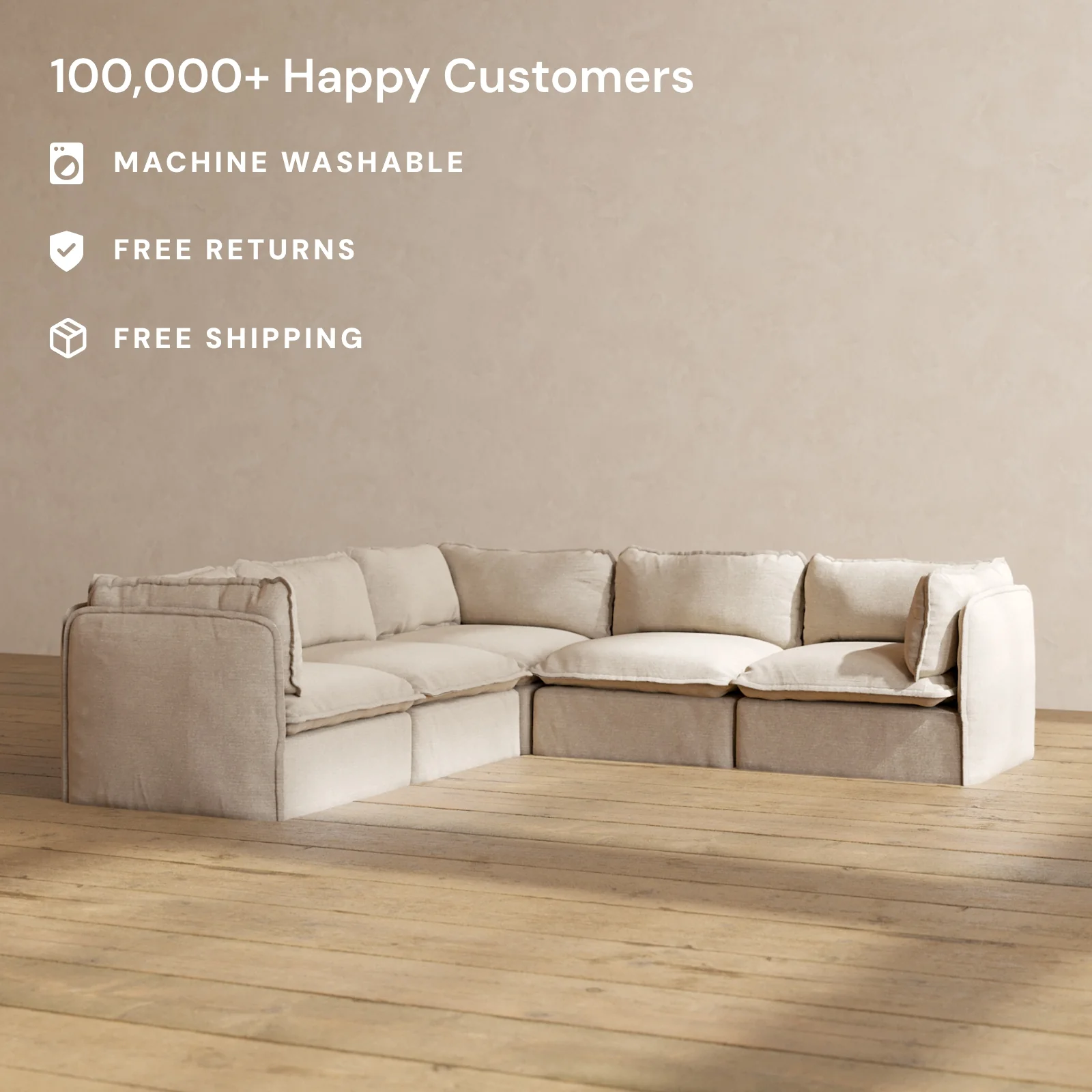 Modular Washable 5-Seater Corner Sectional in Oat | Memorix+ Seat | Contour Pillow - Image 2