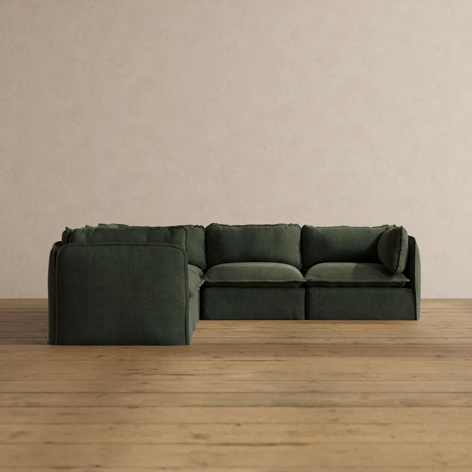 Modular Washable 5-Seater Corner Sectional in Olivine | Memorix+ Seat | Contour Pillow