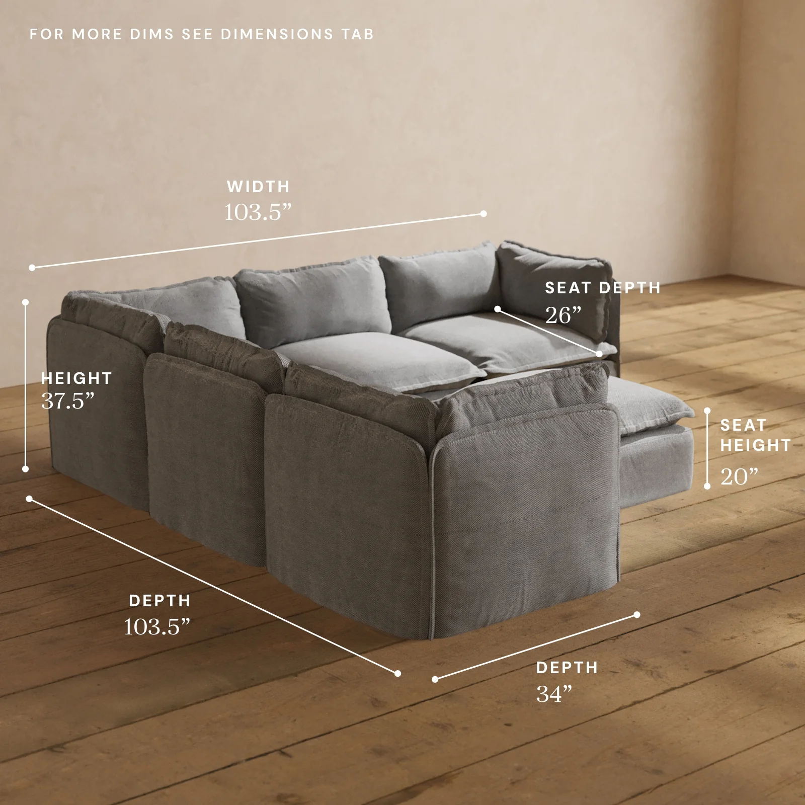 Modular Washable 5-Seater Corner Sectional + Ottoman in Ash | Memorix+ Seat | Contour Pillow - Image 5