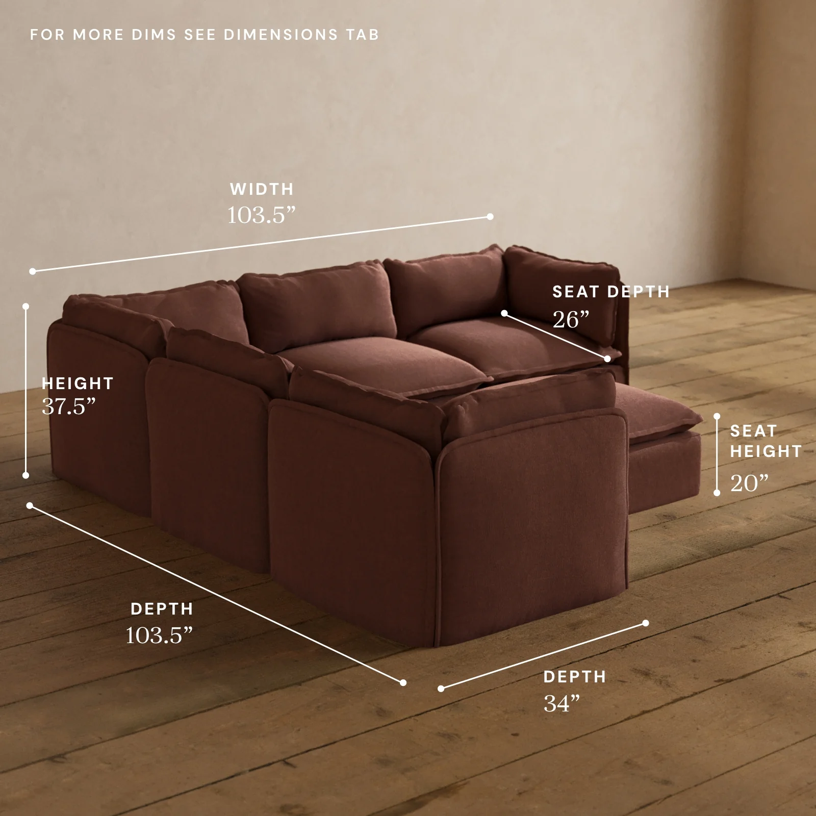 Modular Washable 5-Seater Corner Sectional + Ottoman in Chestnut | Deluxe+ Seat | Cloud Pillow - Image 5