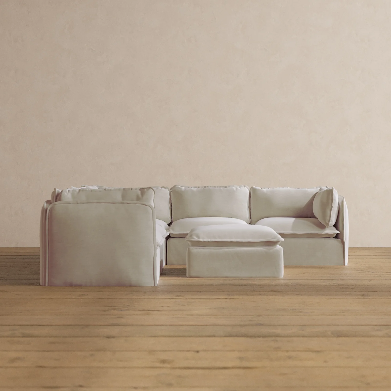 Modular Washable 5-Seater Corner Sectional + Ottoman in Coco | Memorix+ Seat | Contour Pillow