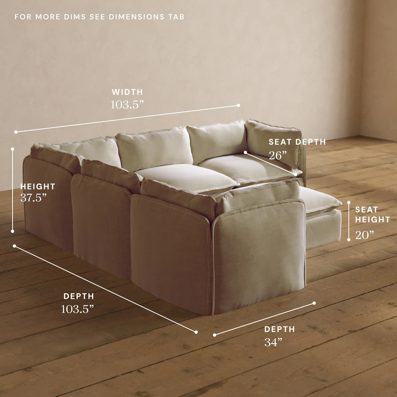 Modular Washable 5-Seater Corner Sectional + Ottoman in Coco | Memorix+ Seat | Contour Pillow - Image 5