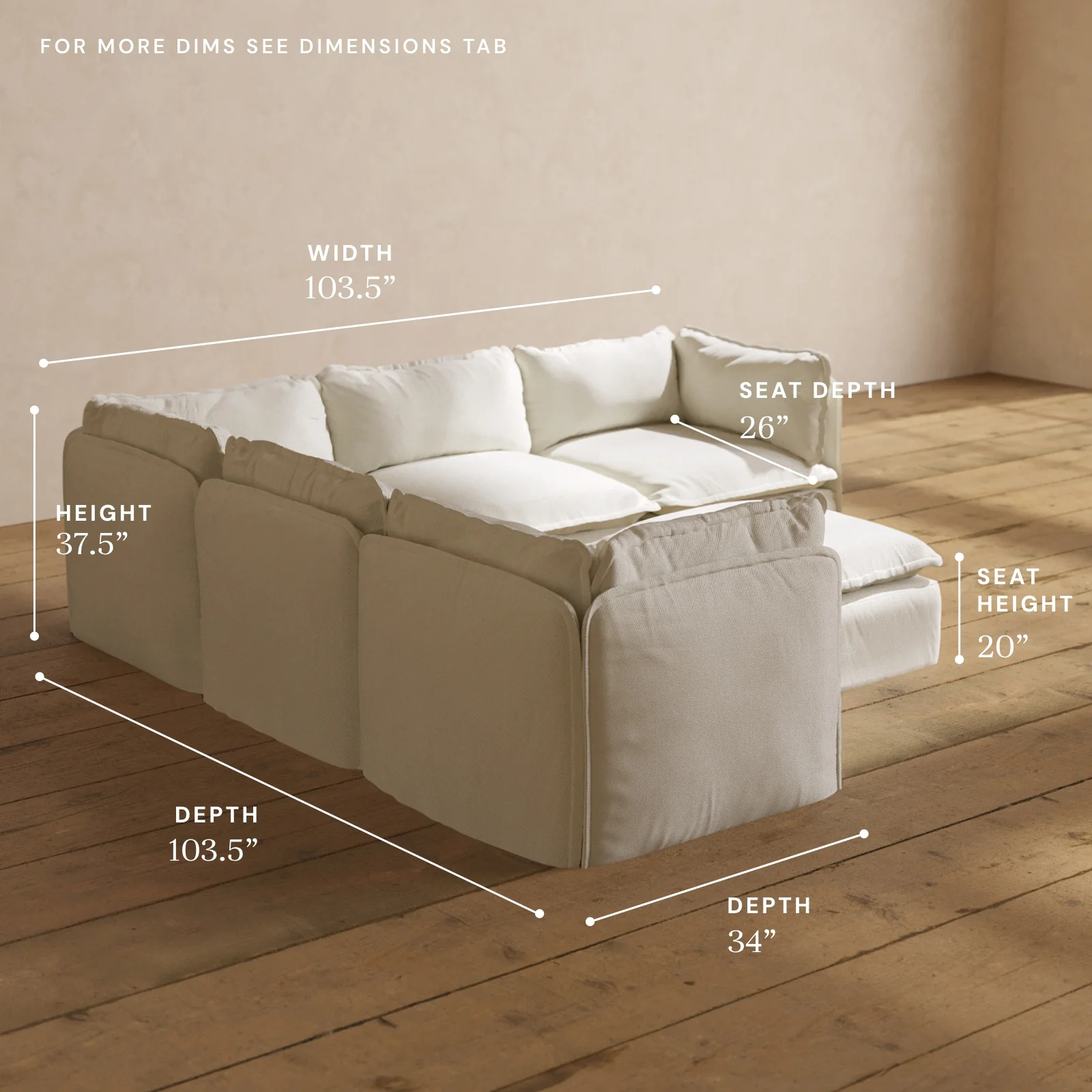Modular Washable 5-Seater Corner Sectional + Ottoman in Eggshell | Deluxe+ Seat | Cloud Pillow - Image 5