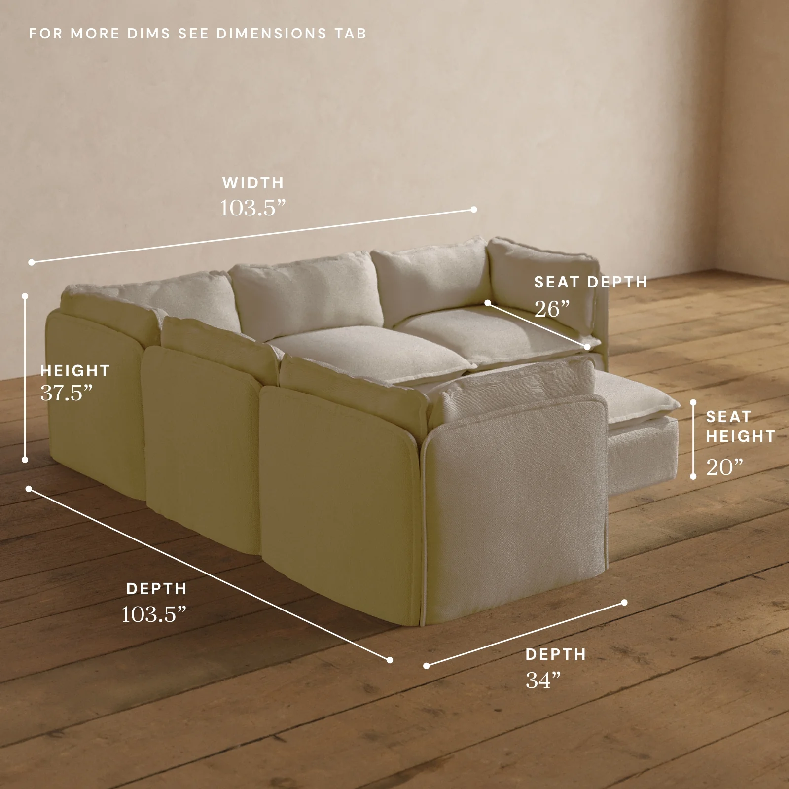 Modular Washable 5-Seater Corner Sectional + Ottoman in Powder | Deluxe+ Seat | Cloud Pillow - Image 5