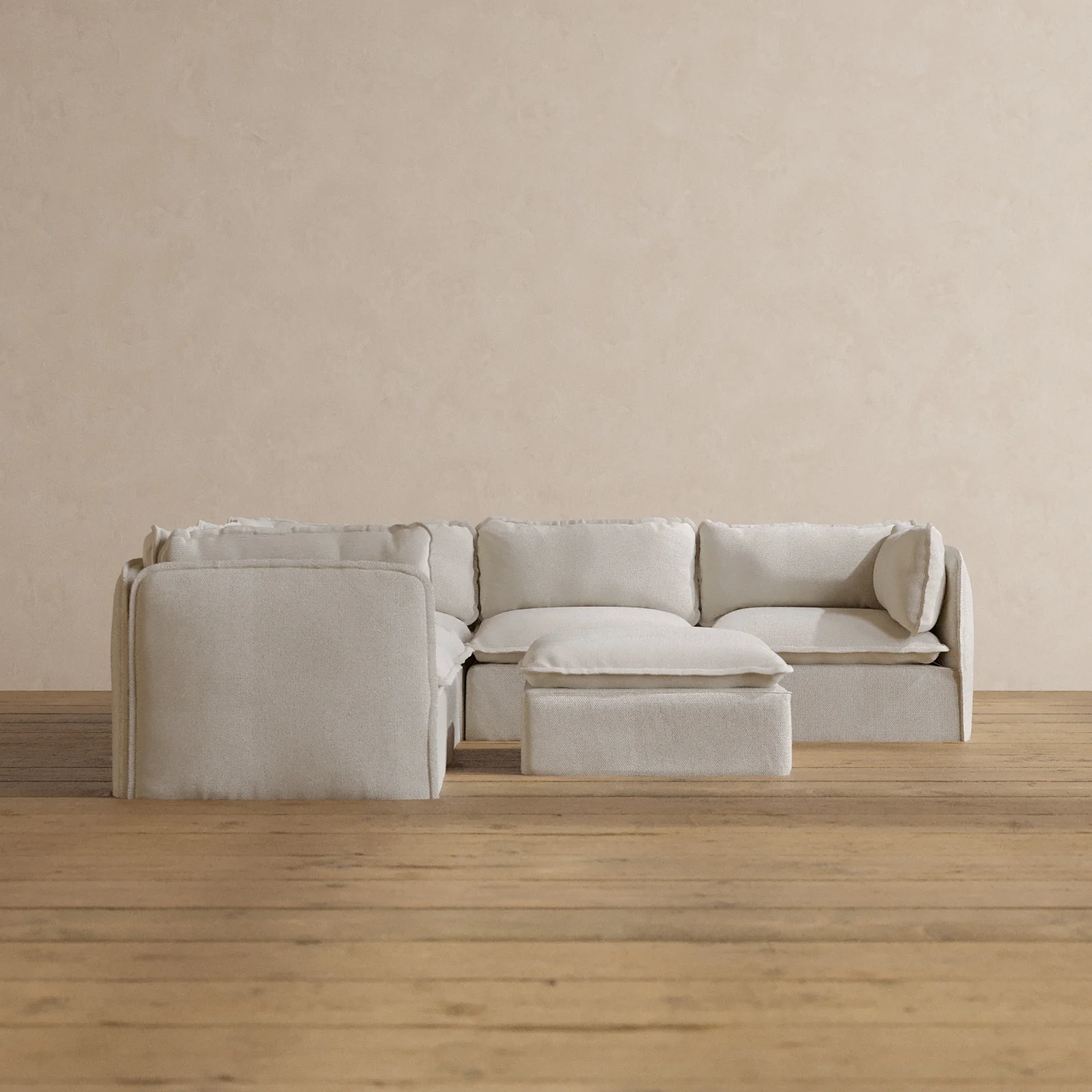 Modular Washable 5-Seater Corner Sectional + Ottoman in Powder | Memorix+ Seat | Contour Pillow